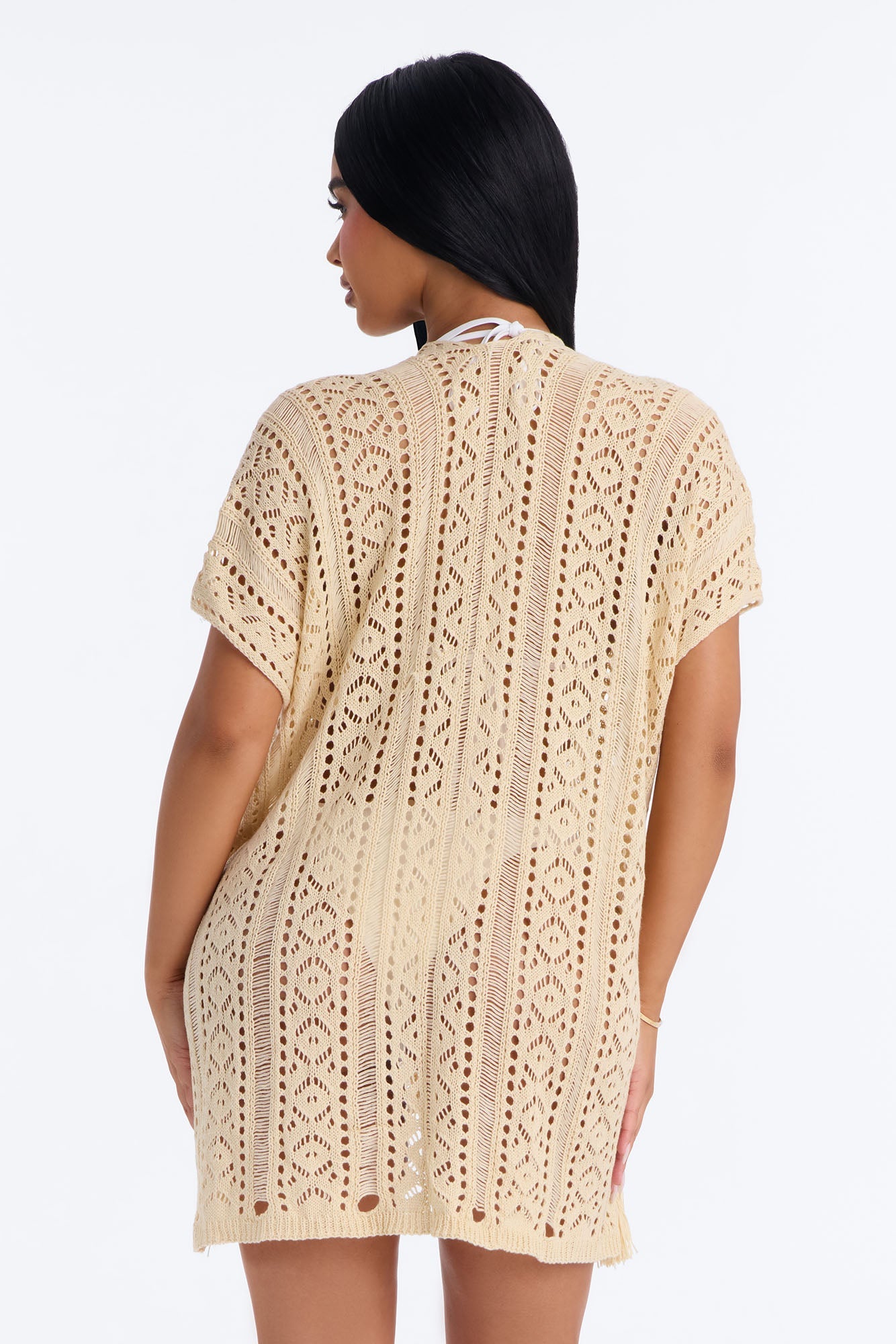 Iris Crochet Swim Cover Up - Beige