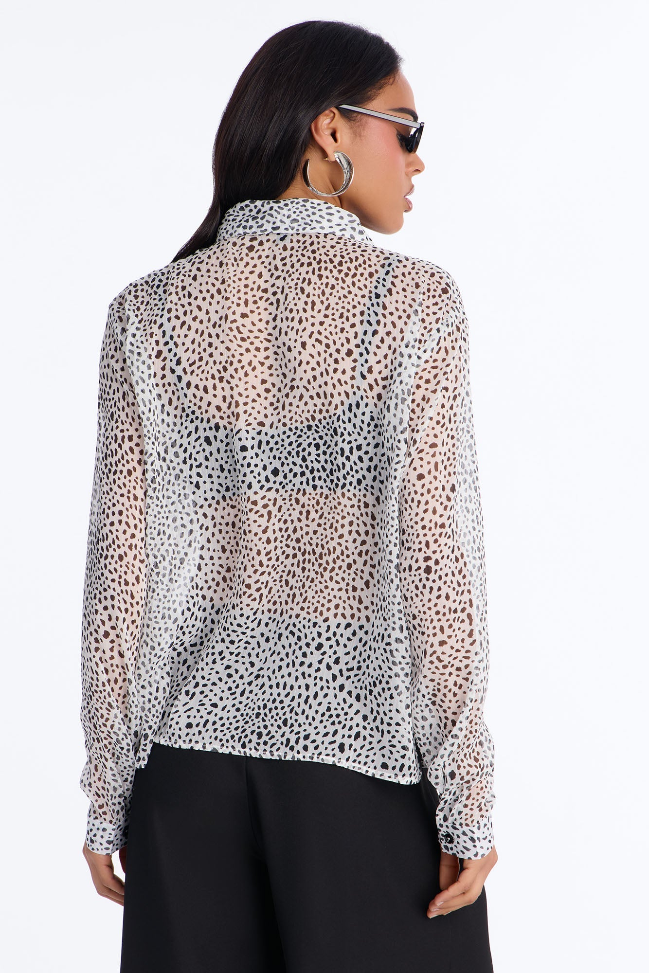Leopard Chic Sheer Chiffon Shirt - Black/White
