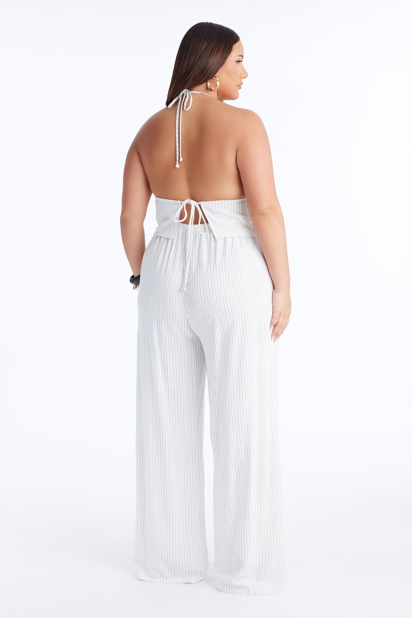 Girl Gone Wild Pinstripe Low Rise Wide Leg Pant 30″ - White/combo