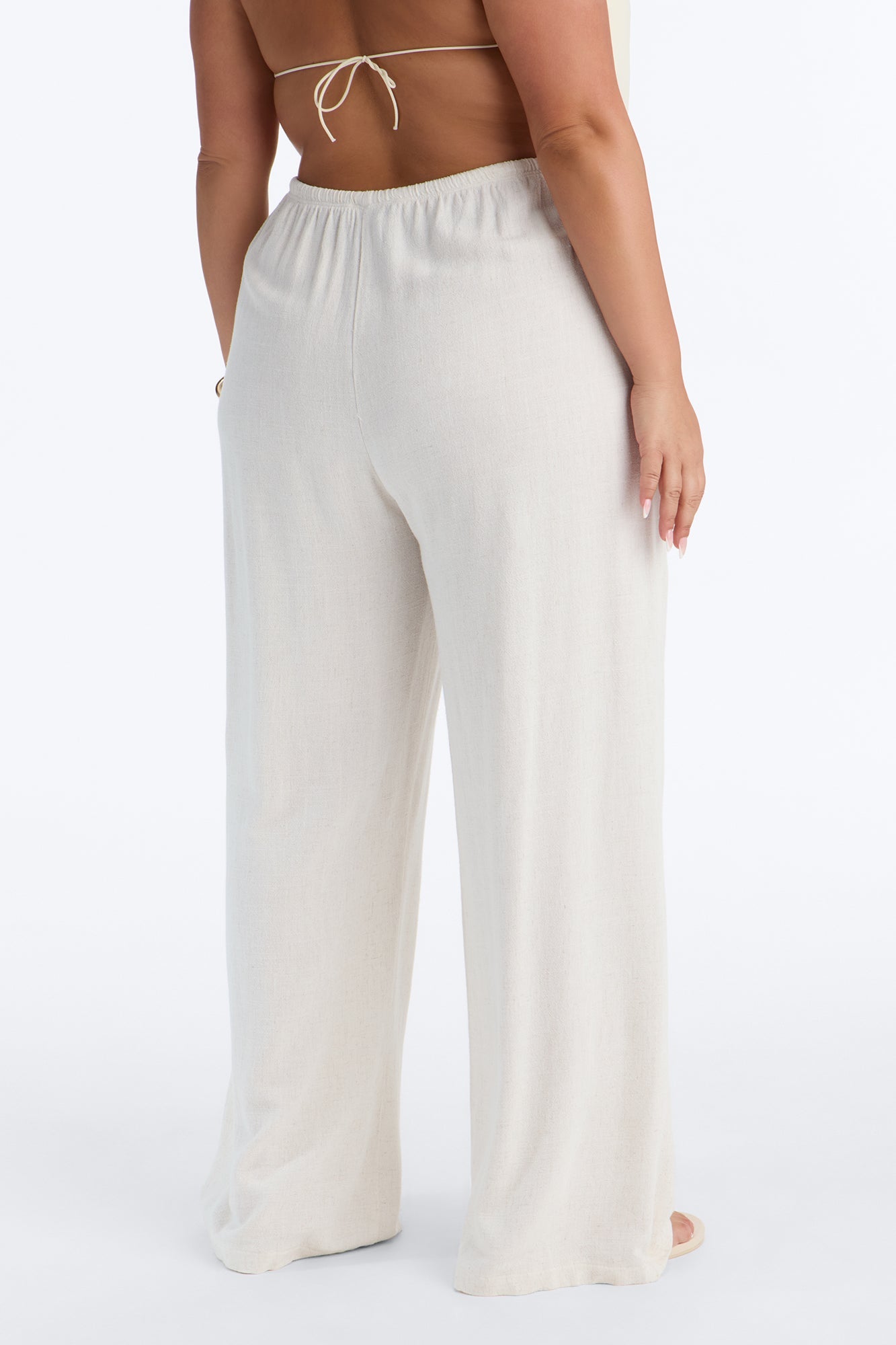 Kienna Low Rise Linen Wide Leg Pant 30″ - Natural