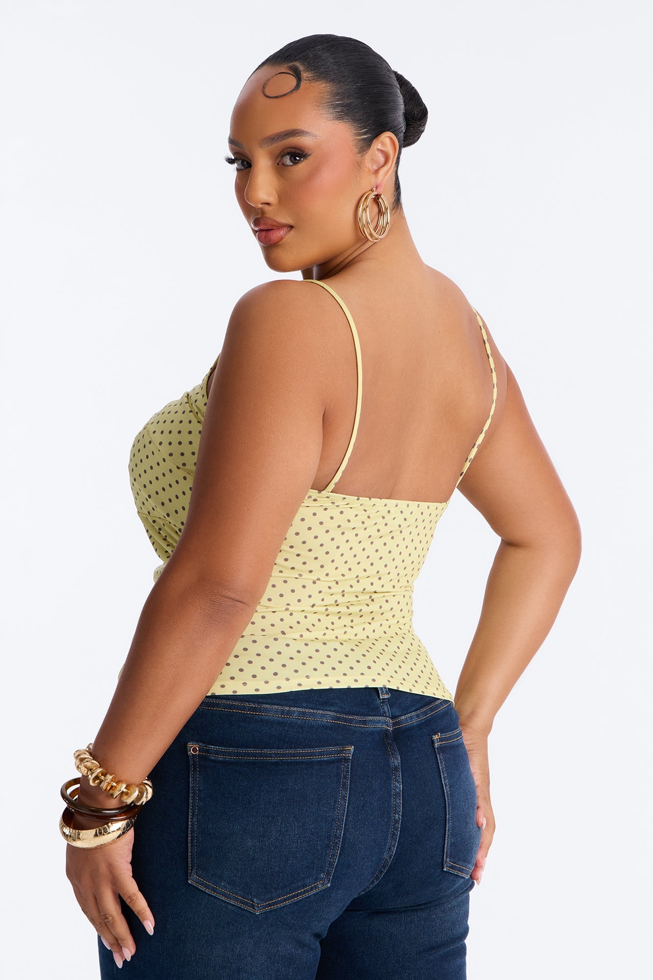 Sunny Polka Dot Ruffle Twist Tank Top - Yellow/combo