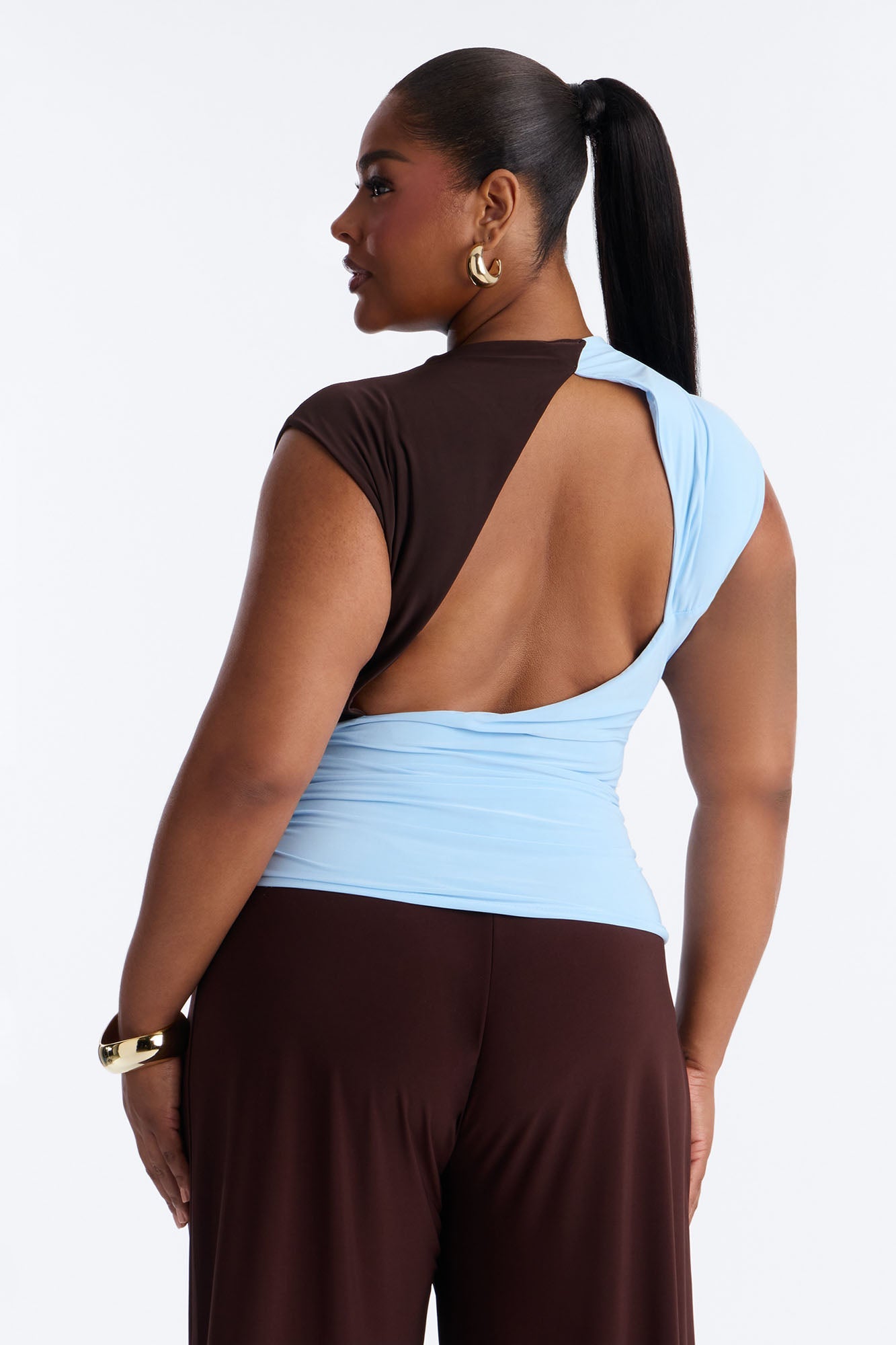 Cierra Draped Ruched Short Sleeve Top - Brown/combo