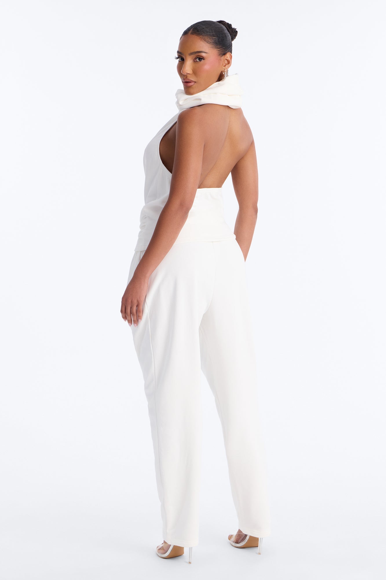 Alexia Backless Halter Jogger Set - White