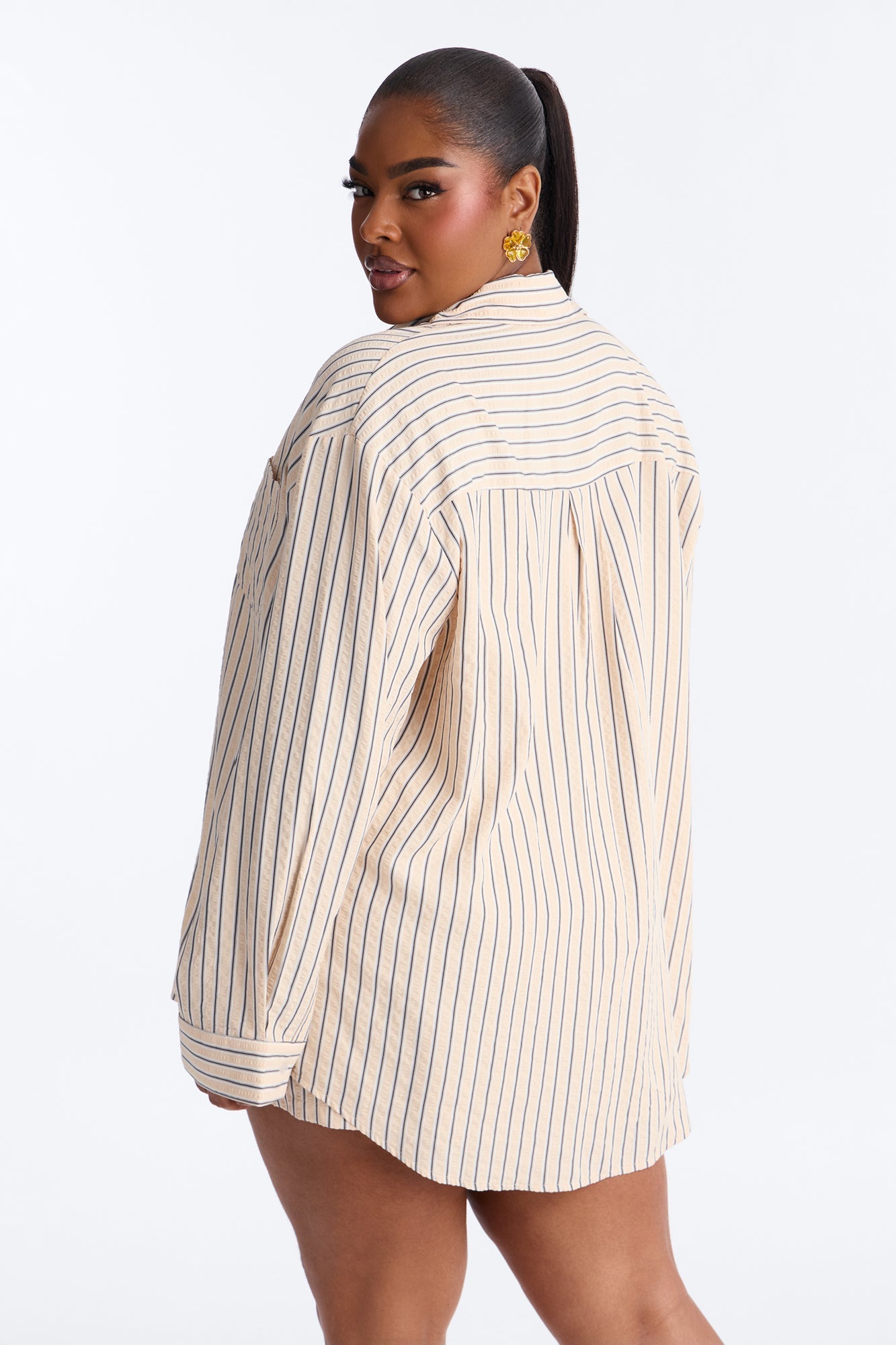 Aubrey Textured Striped Short Set - Yellow/combo