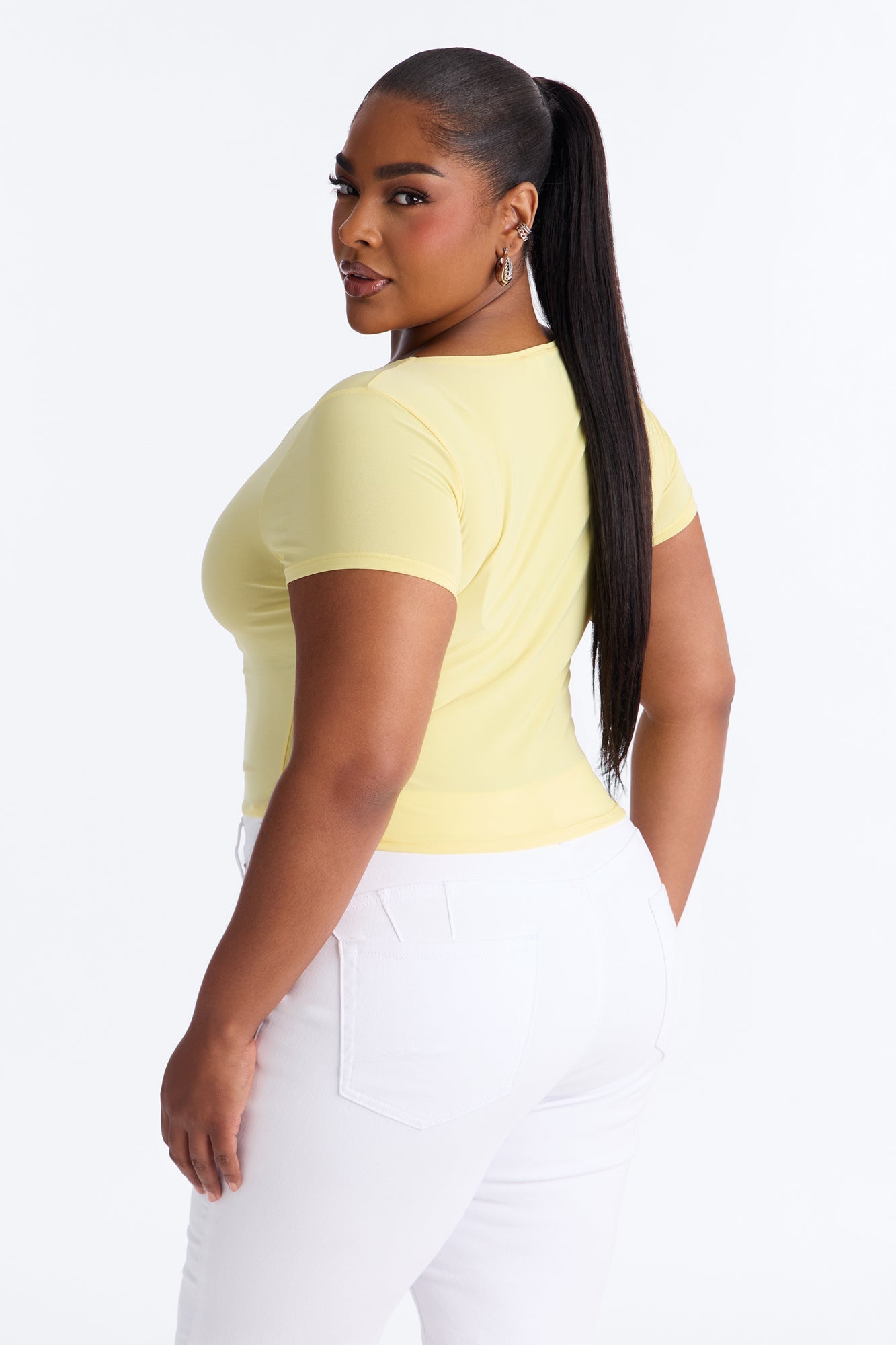 Lexi Hardware Asymmetrical Neck Short Sleeve Top - Butter Yellow