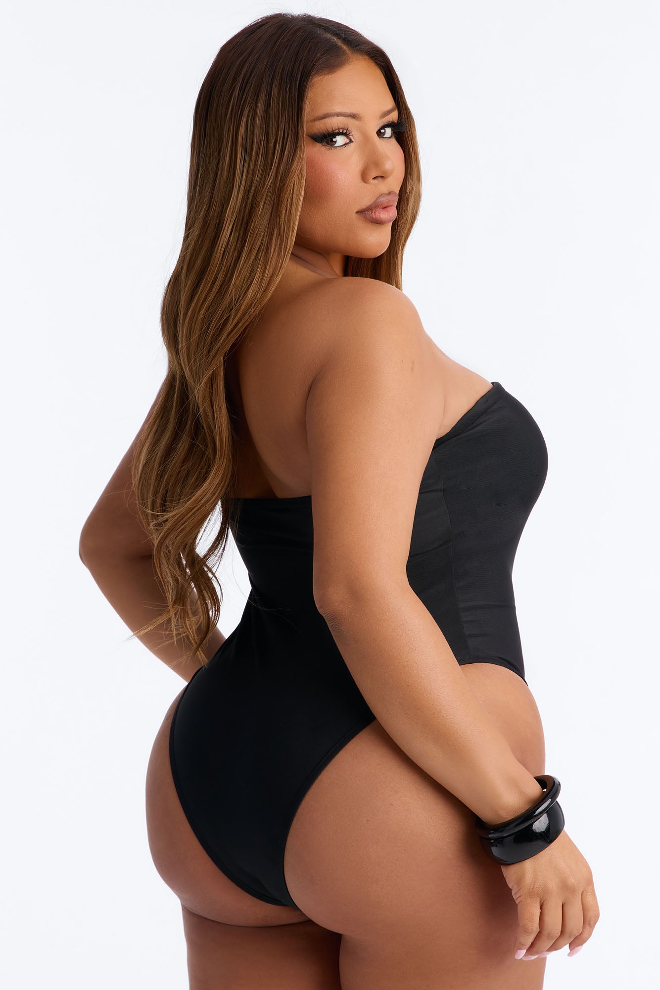 Nadia 1 Piece Criss Cross Strapless Swimsuit - Black