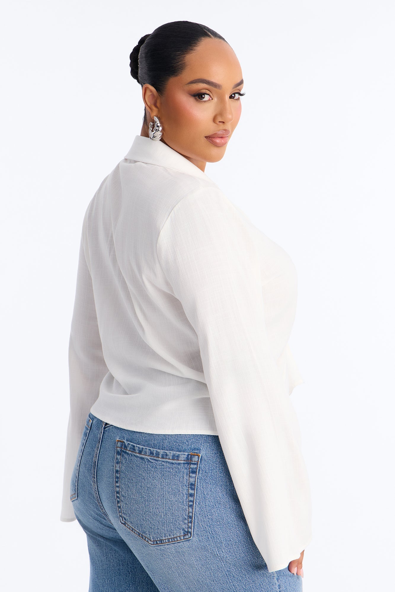 Just Doing Me Ruched Linen Top - White