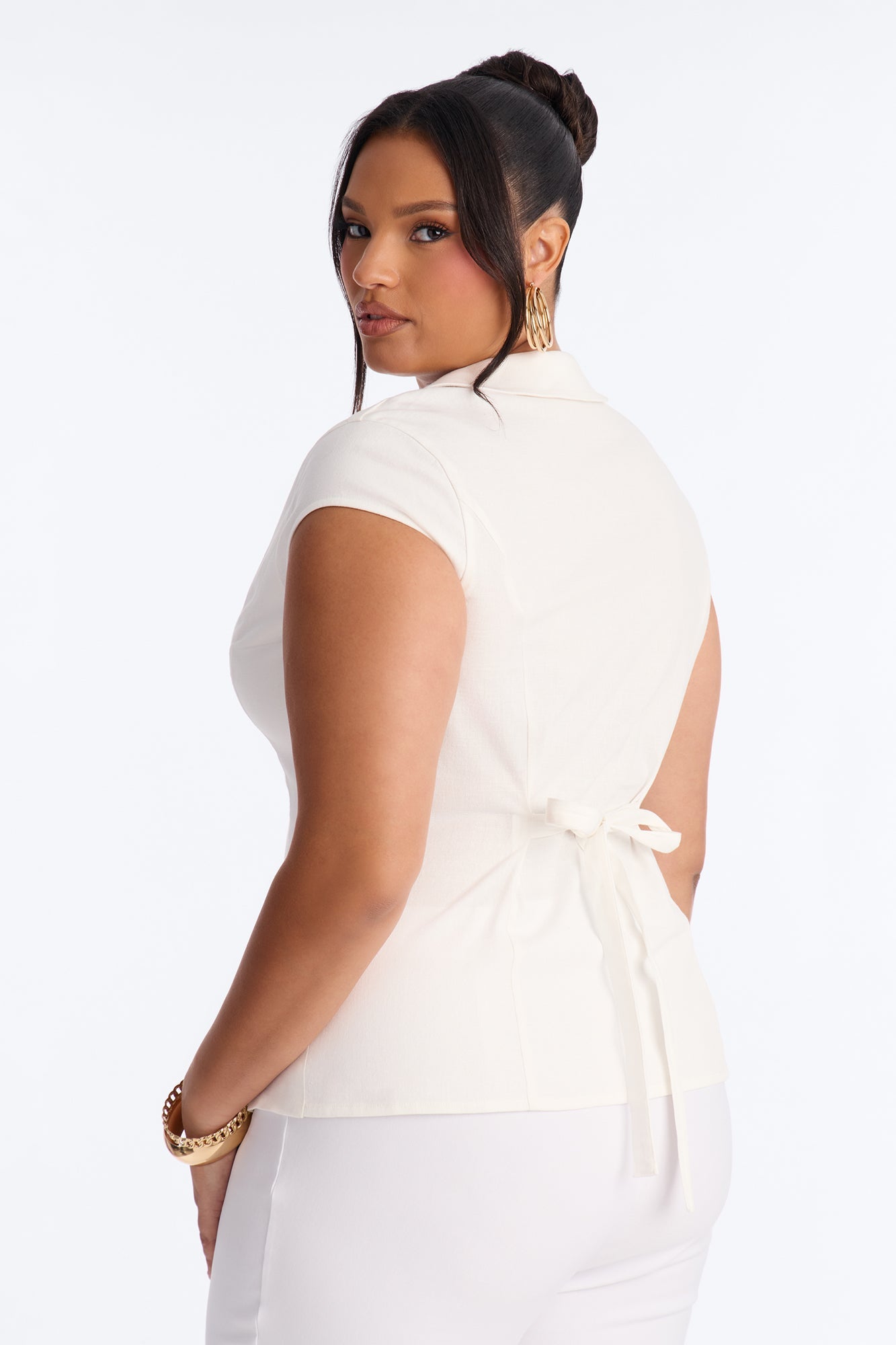 Little Cute Moment Tie Back Linen Shirt - White