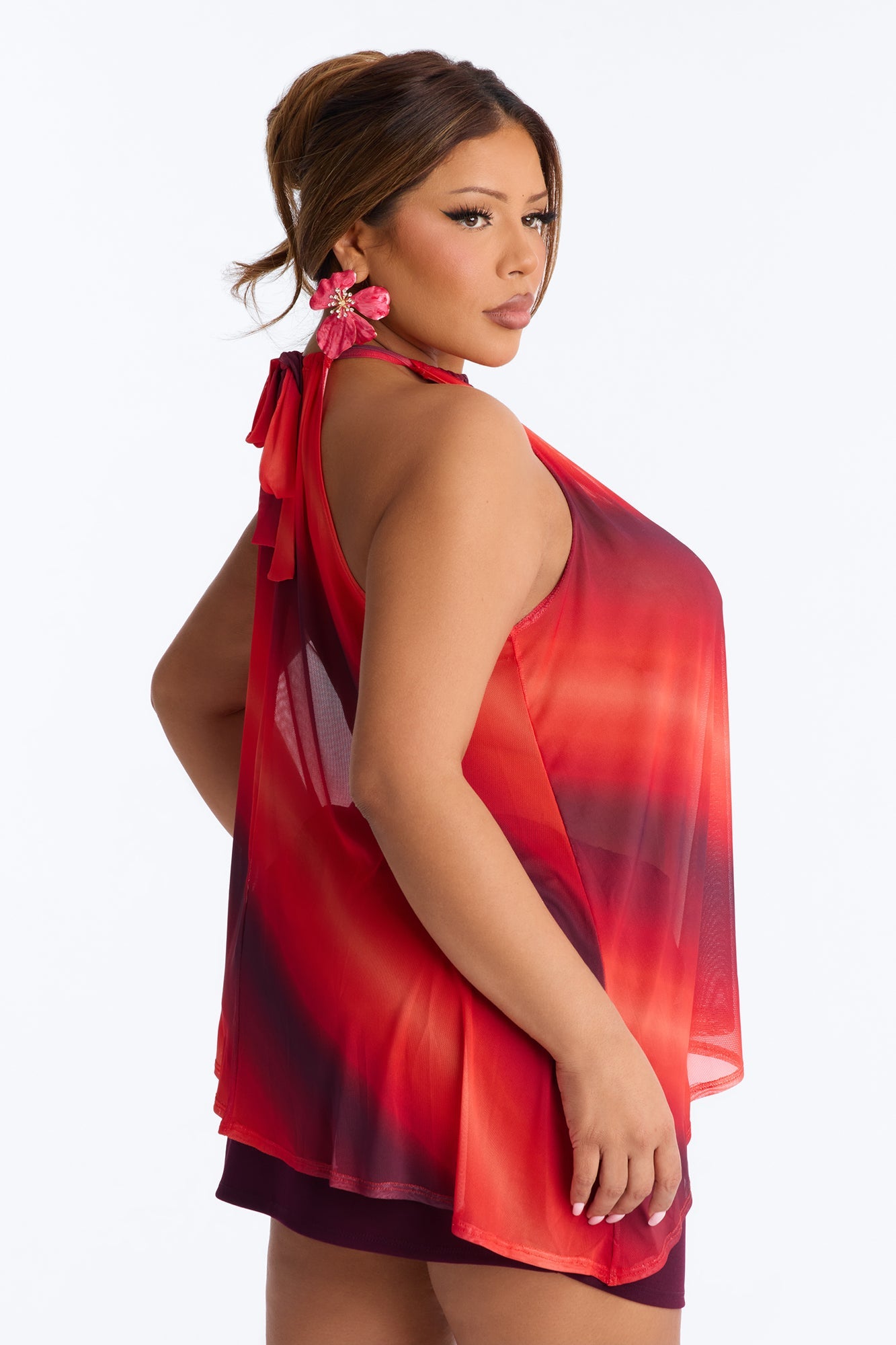 Amber Sky Ombre Asymmetrical Sleeveless Top - Orange/combo