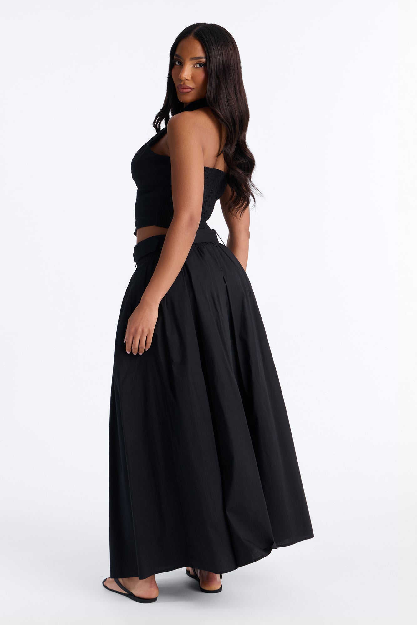 Lana Poplin Halter Maxi Skirt Set - Black