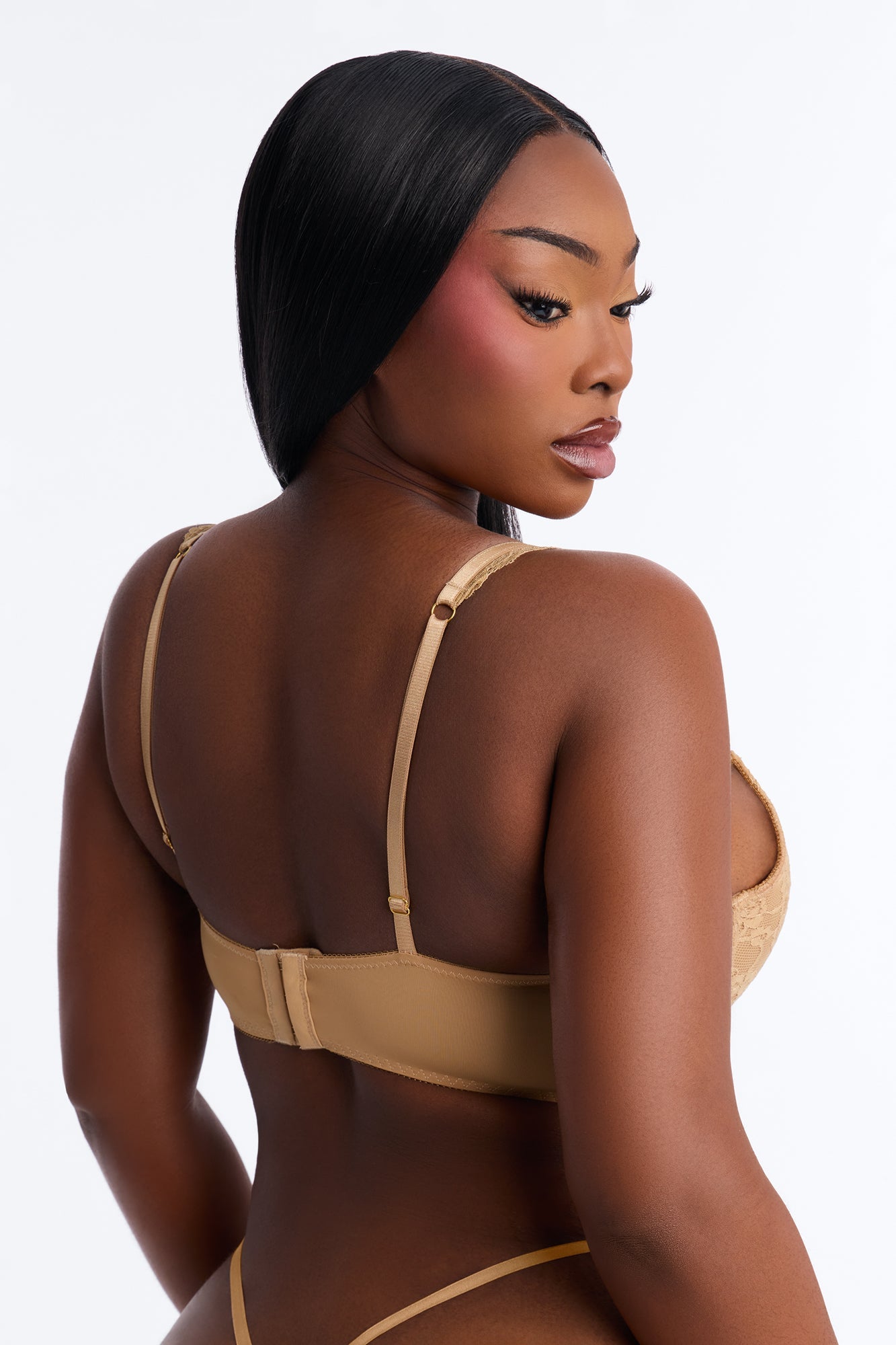 Underneath It All Microfiber Lace Push Up Molded Cup Bra - Tan