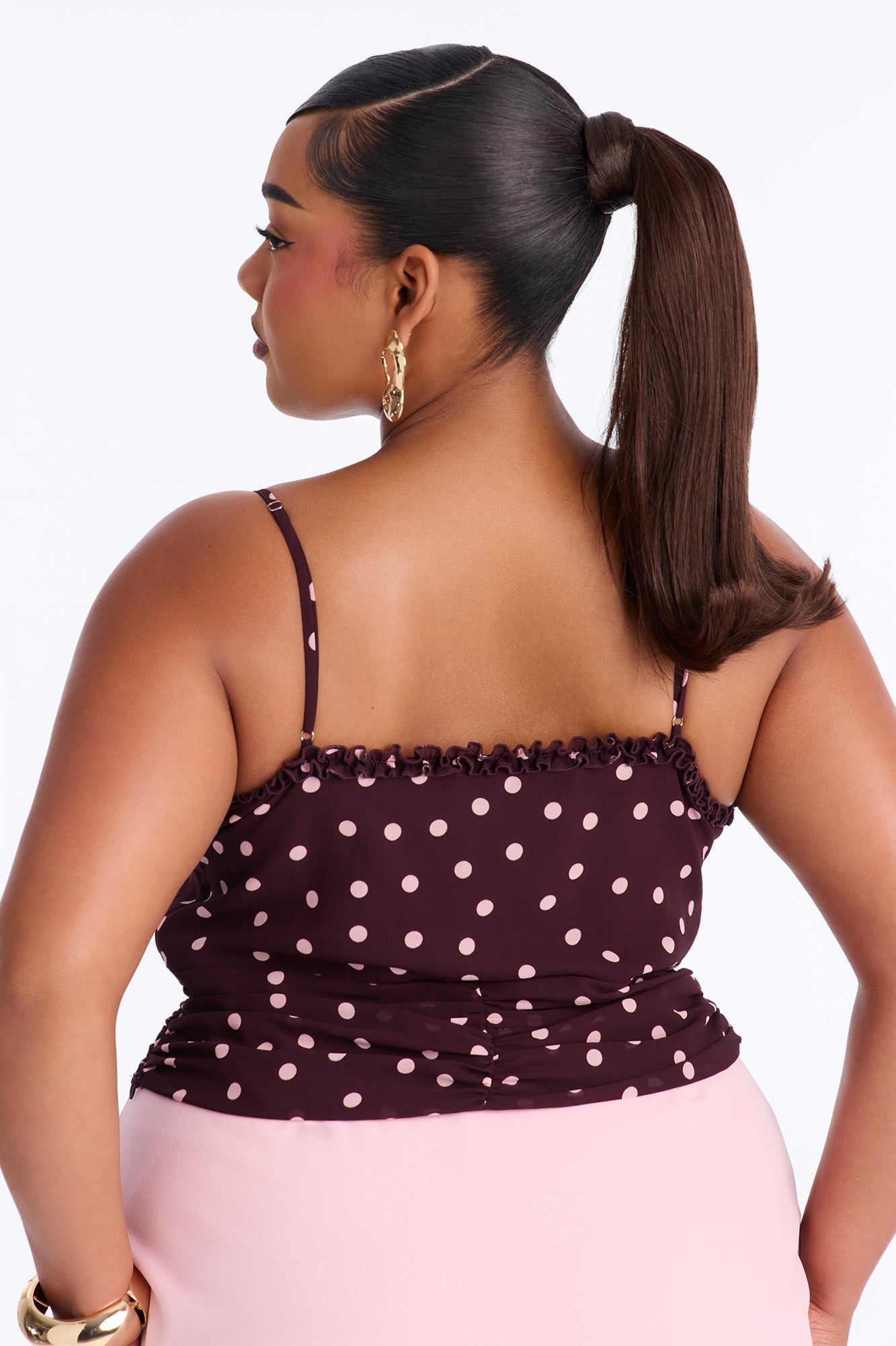 Touch Of Summer Polka Dot Chiffon Top - Brown/combo