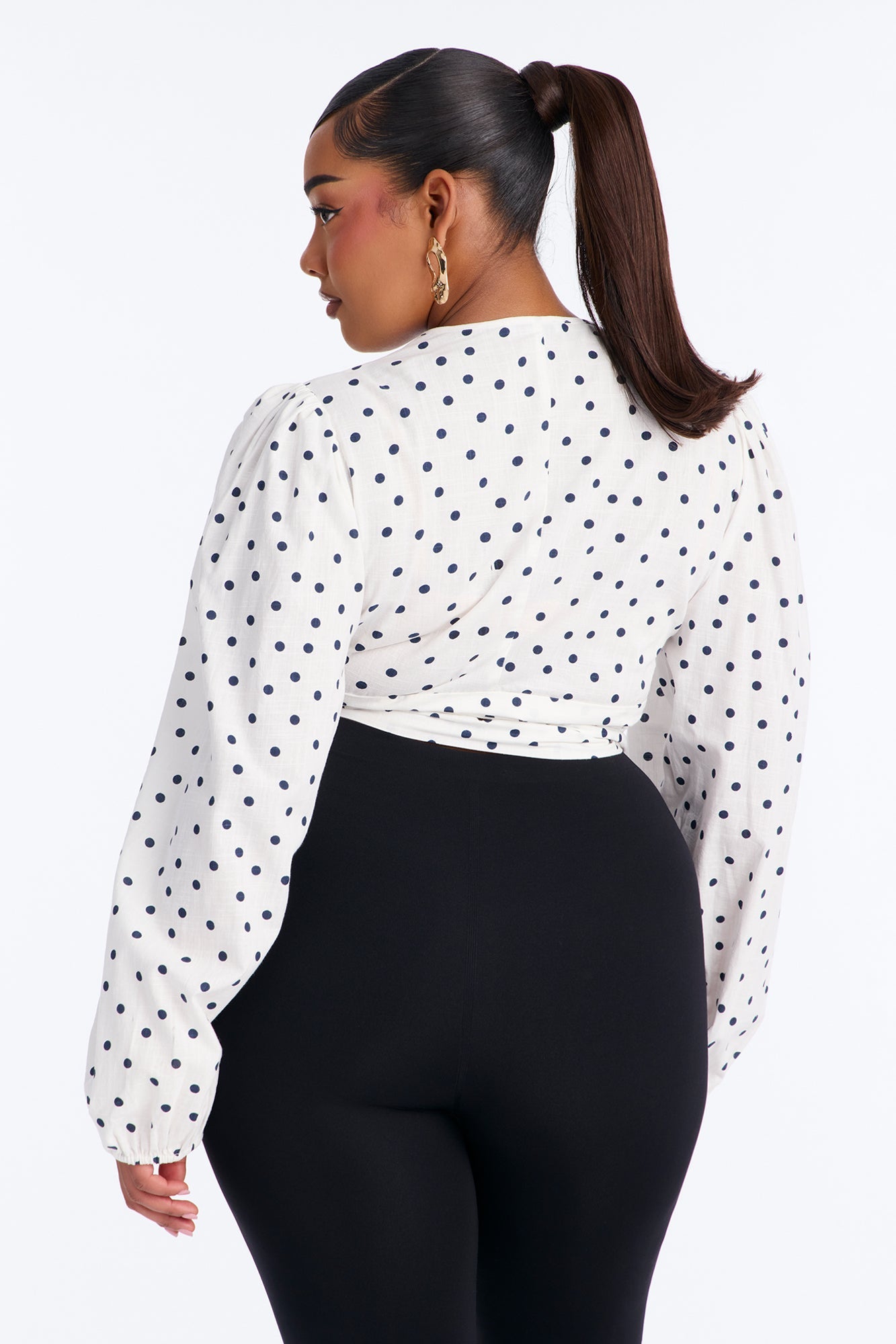 Scene Stealer Polka Dot Tie Waist Linen Top - White/combo