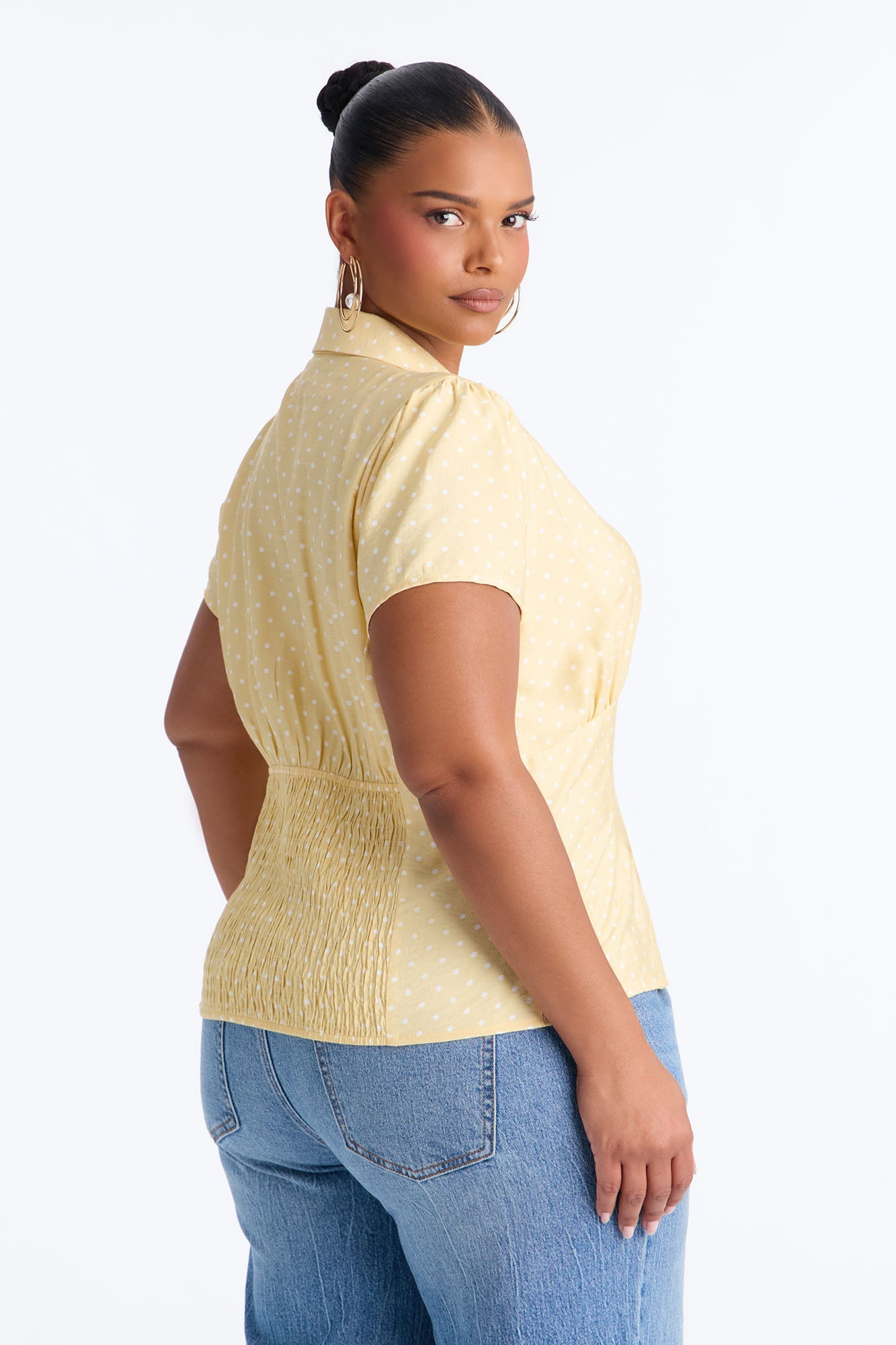 Fresh Season Polka Dot Linen Shirt - Yellow/combo