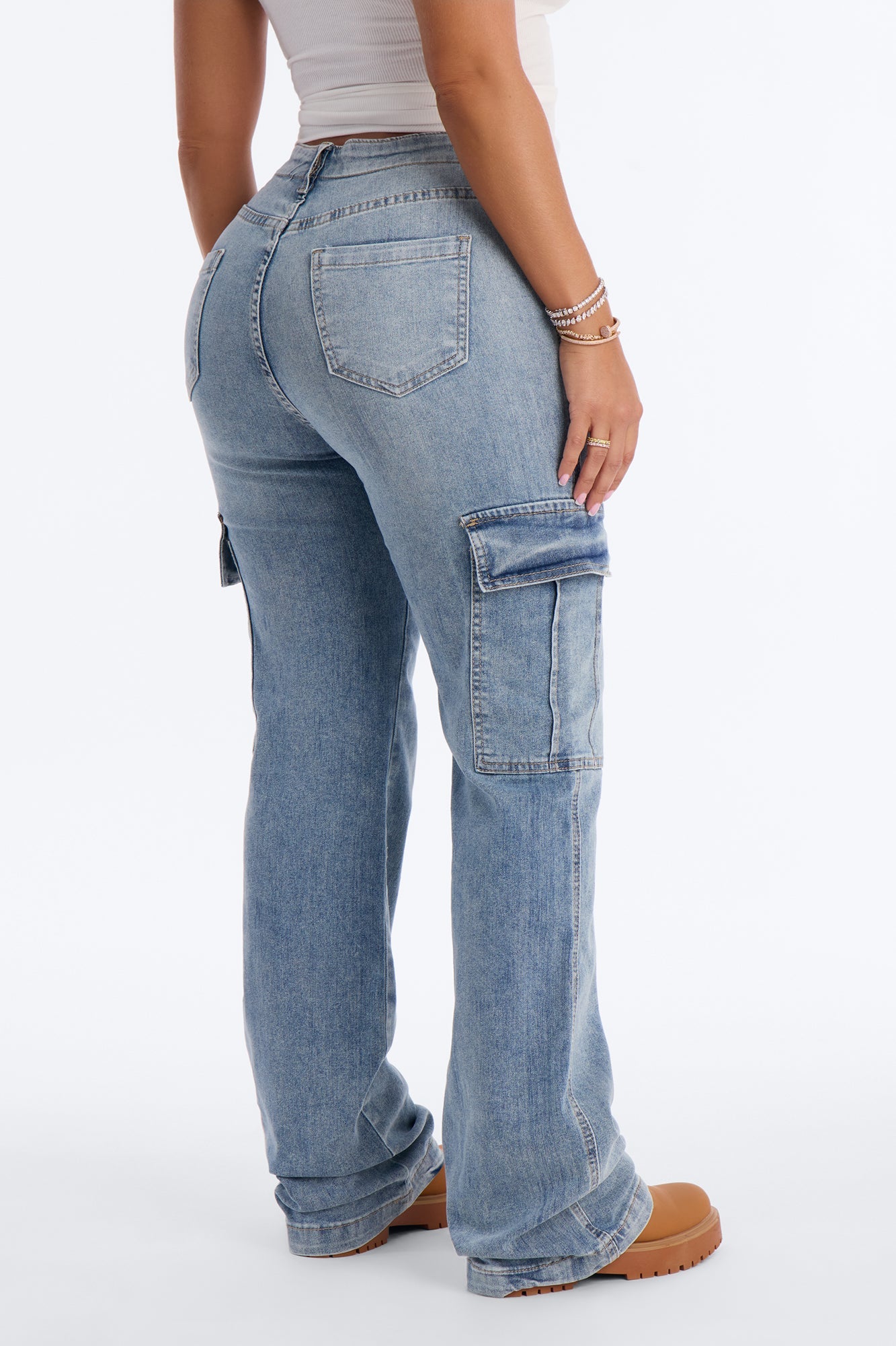 Break Bad Habits Cargo Straight Leg Jeans - Light Wash