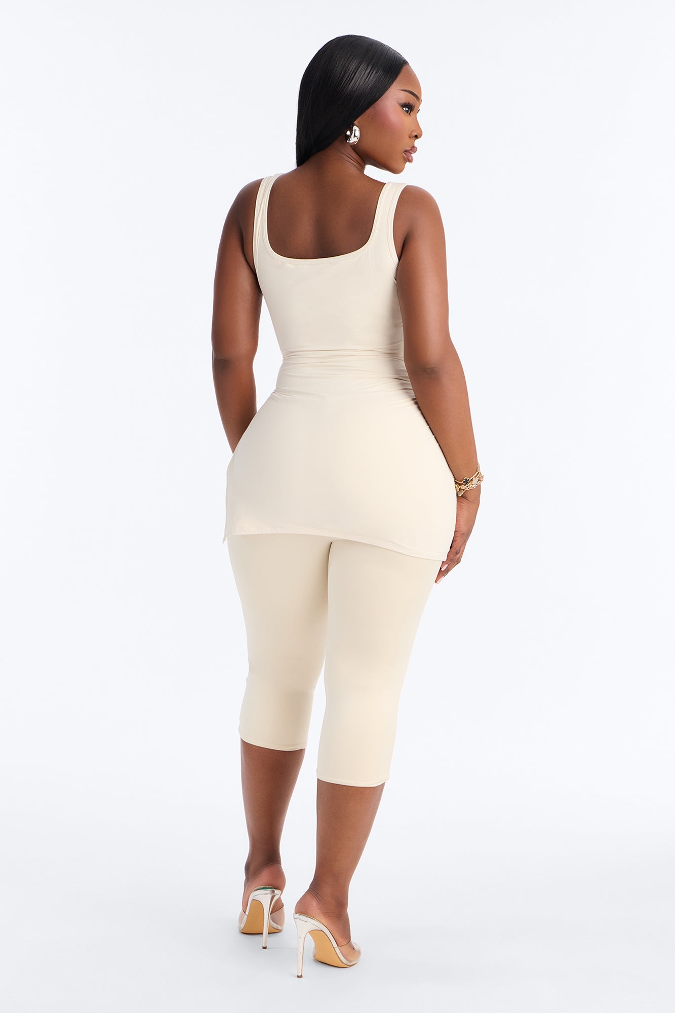 Second Skin Double Line Asymmetrical Ruched Tank Top - Bone