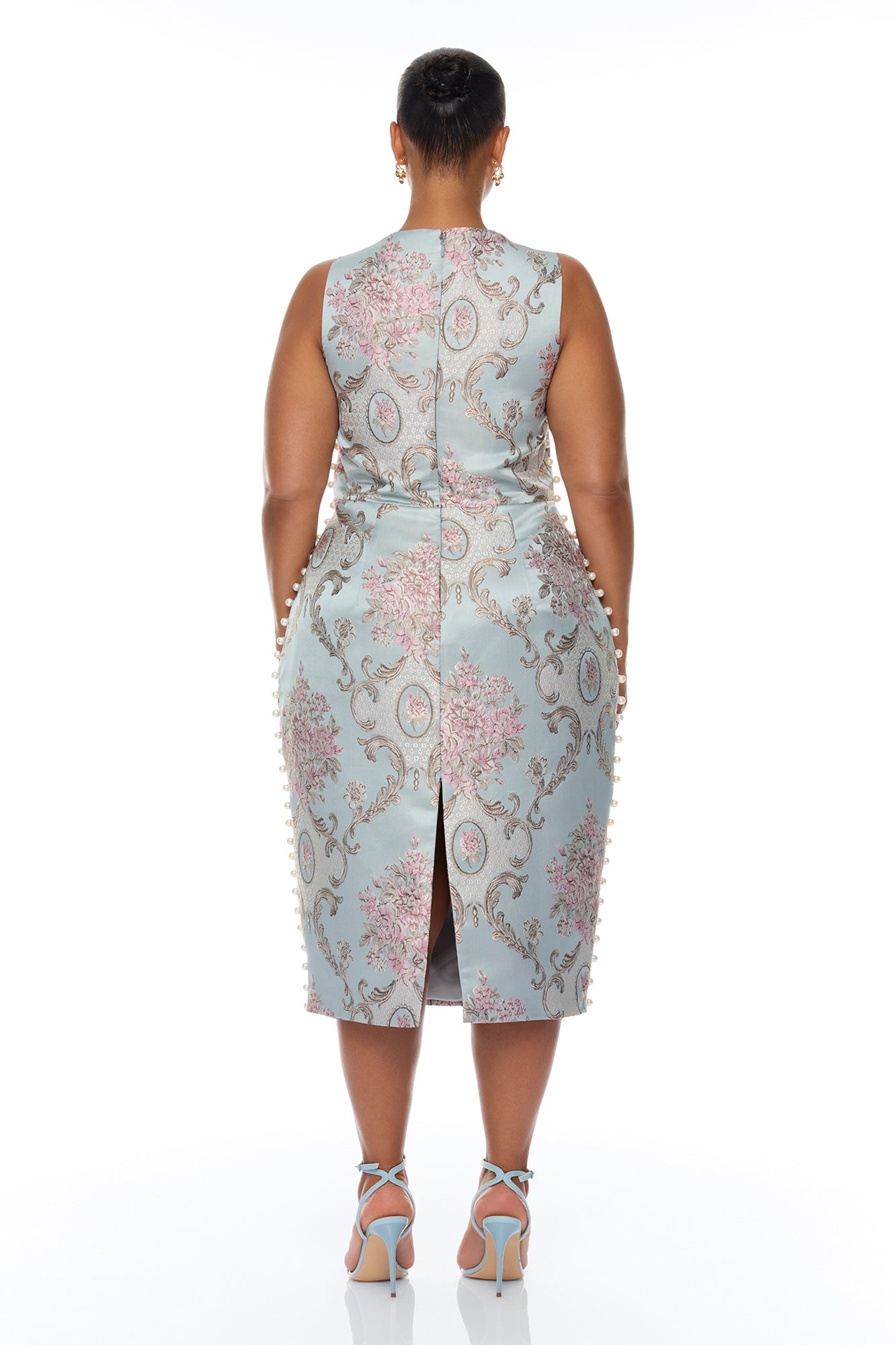 Alyssa Pearl Jacquard Midi Dress - Dusty Blue