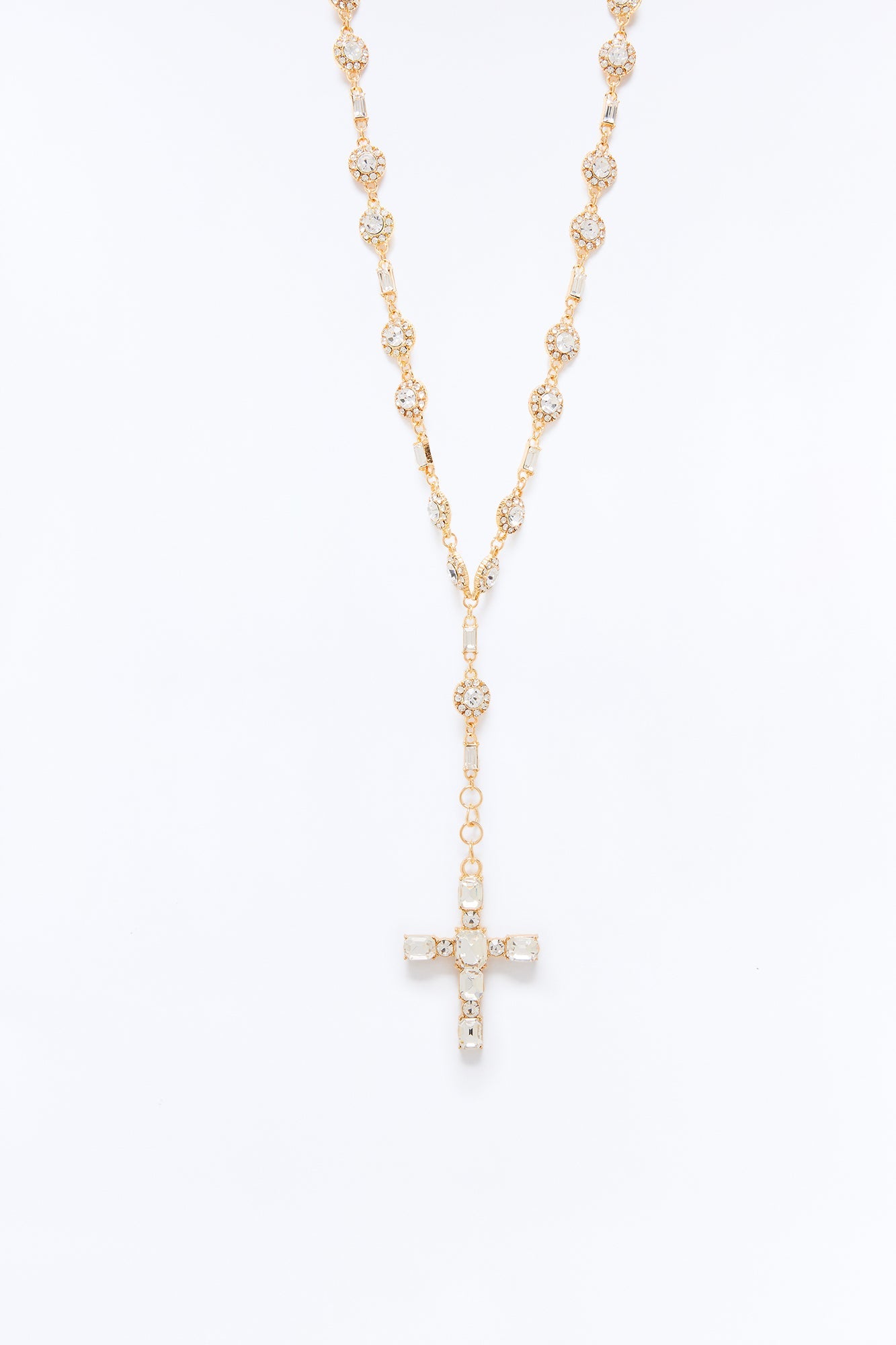 Icy Praise Rhinestone Lariat Necklace - Gold