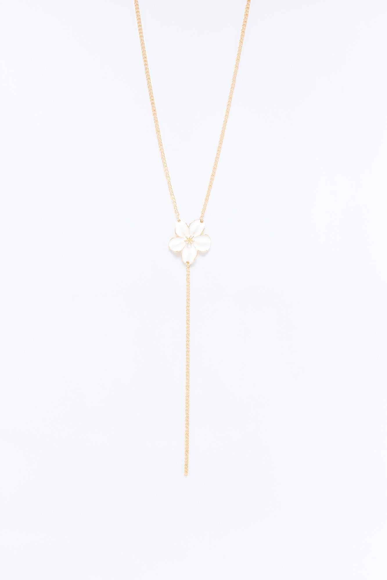 Perfect Pretty Petal Lariat Necklace - White/Gold