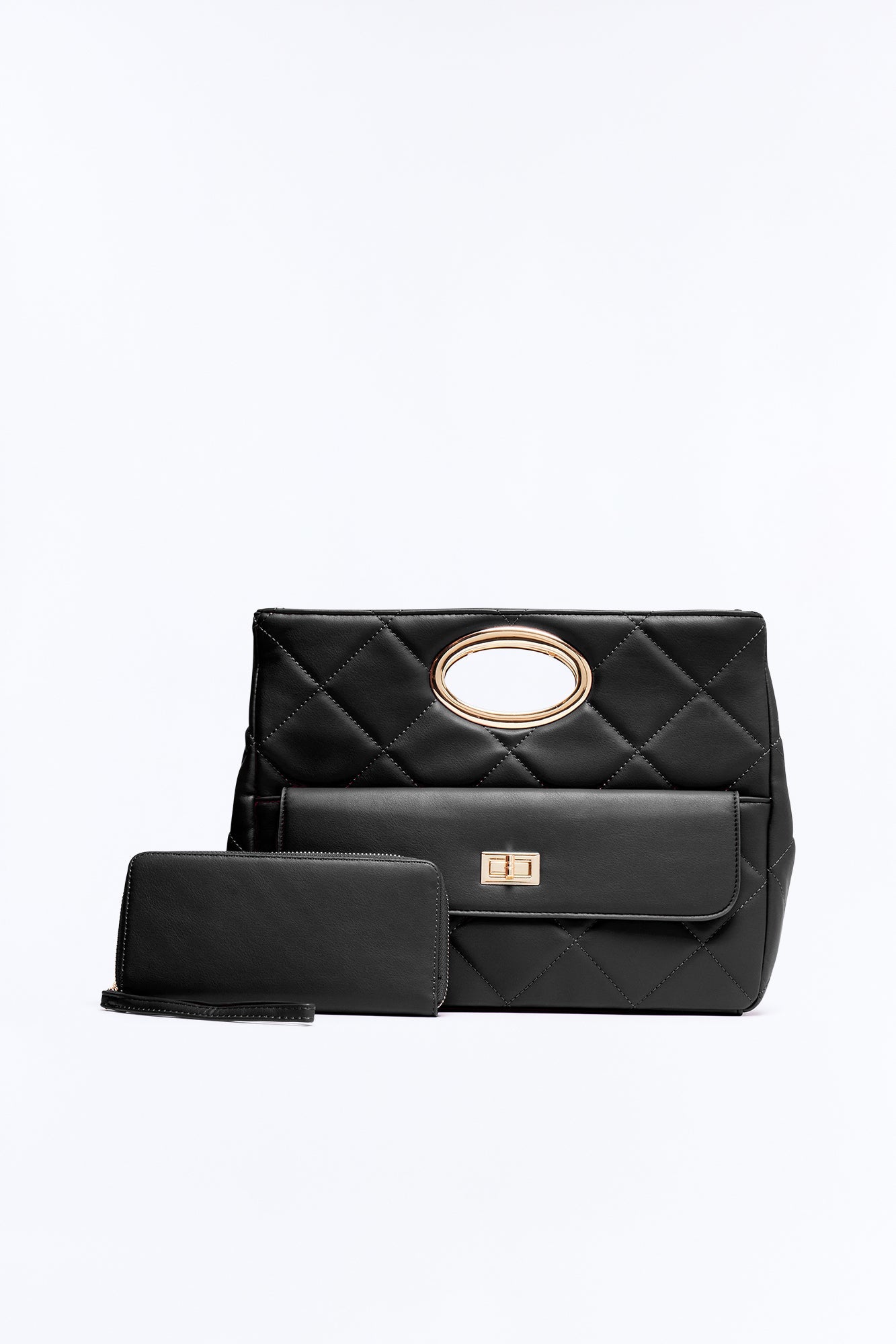 Nine To Five Faux Leather Crossbody Handbag And Wallet Set - Black