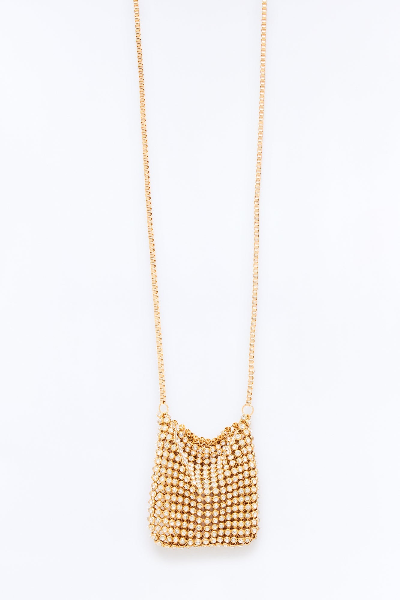 Pocket Full Of Rhinestone Handbag Necklace - Gold