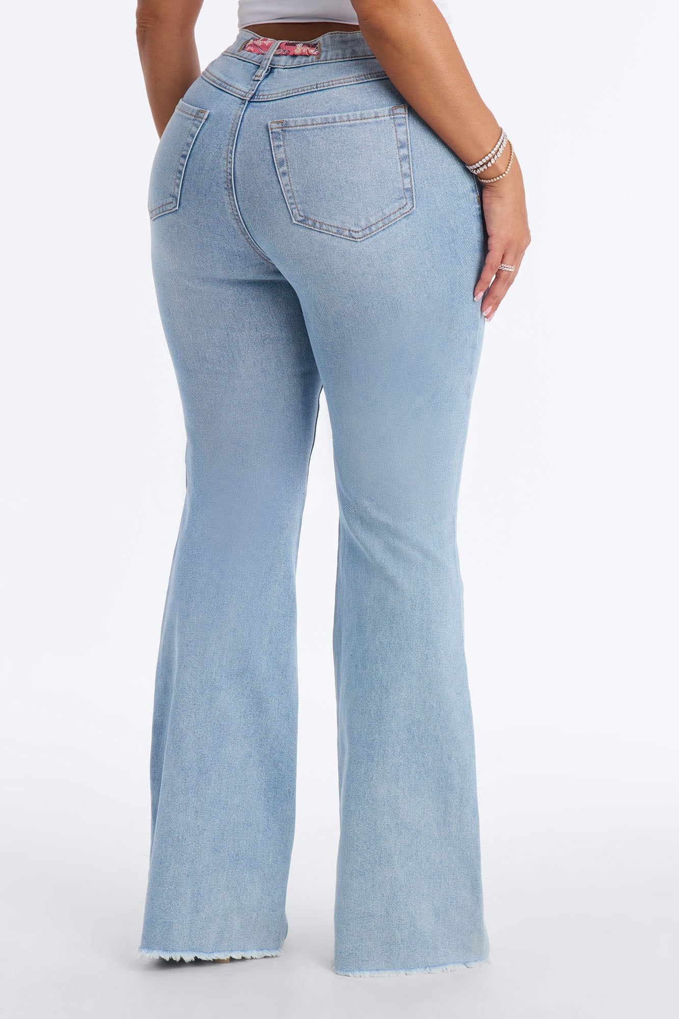 Amore Mio Belted Scarf Flare Jeans - Light Wash