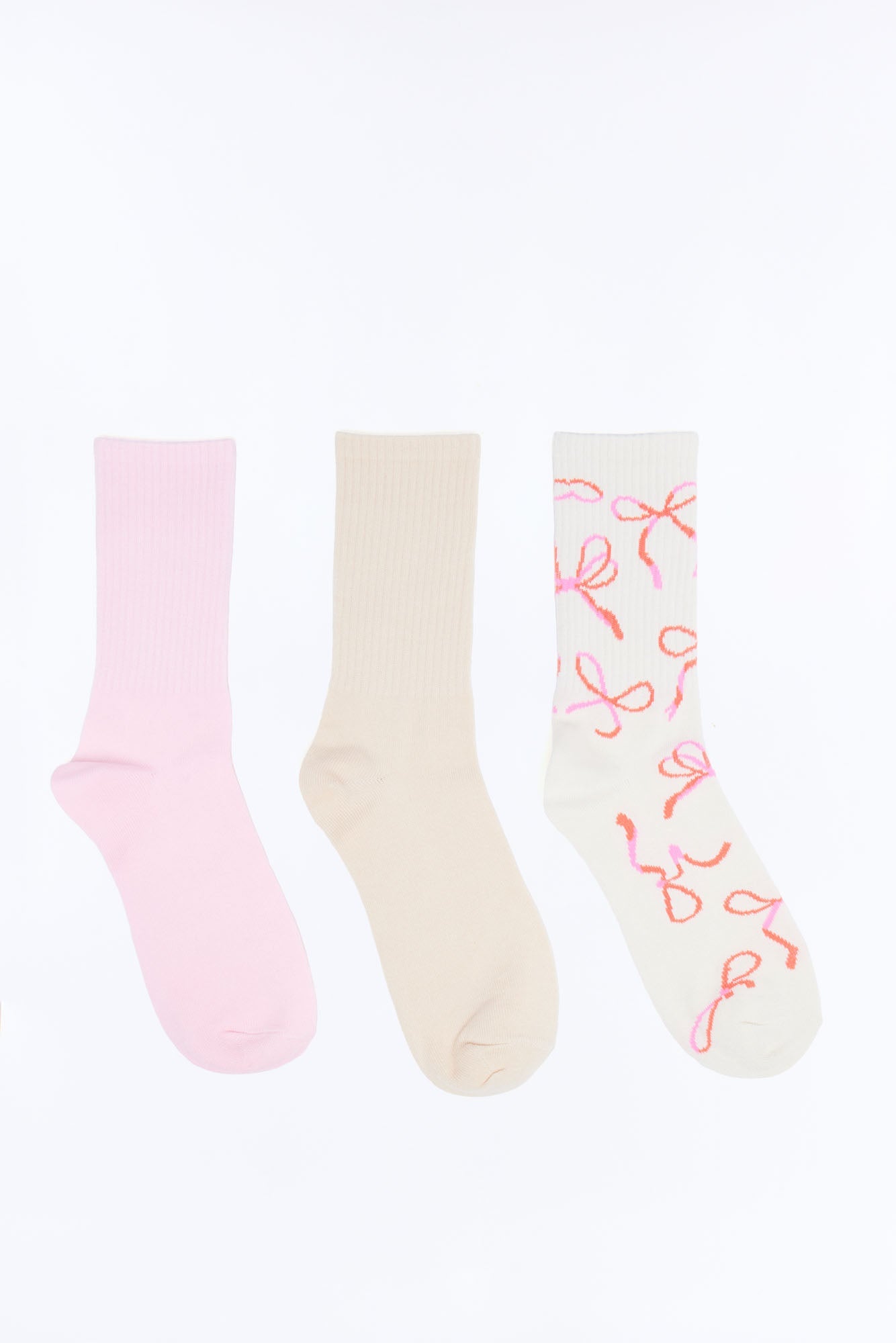 Bows And Promises 3 Pack Crew Socks - Pink/combo