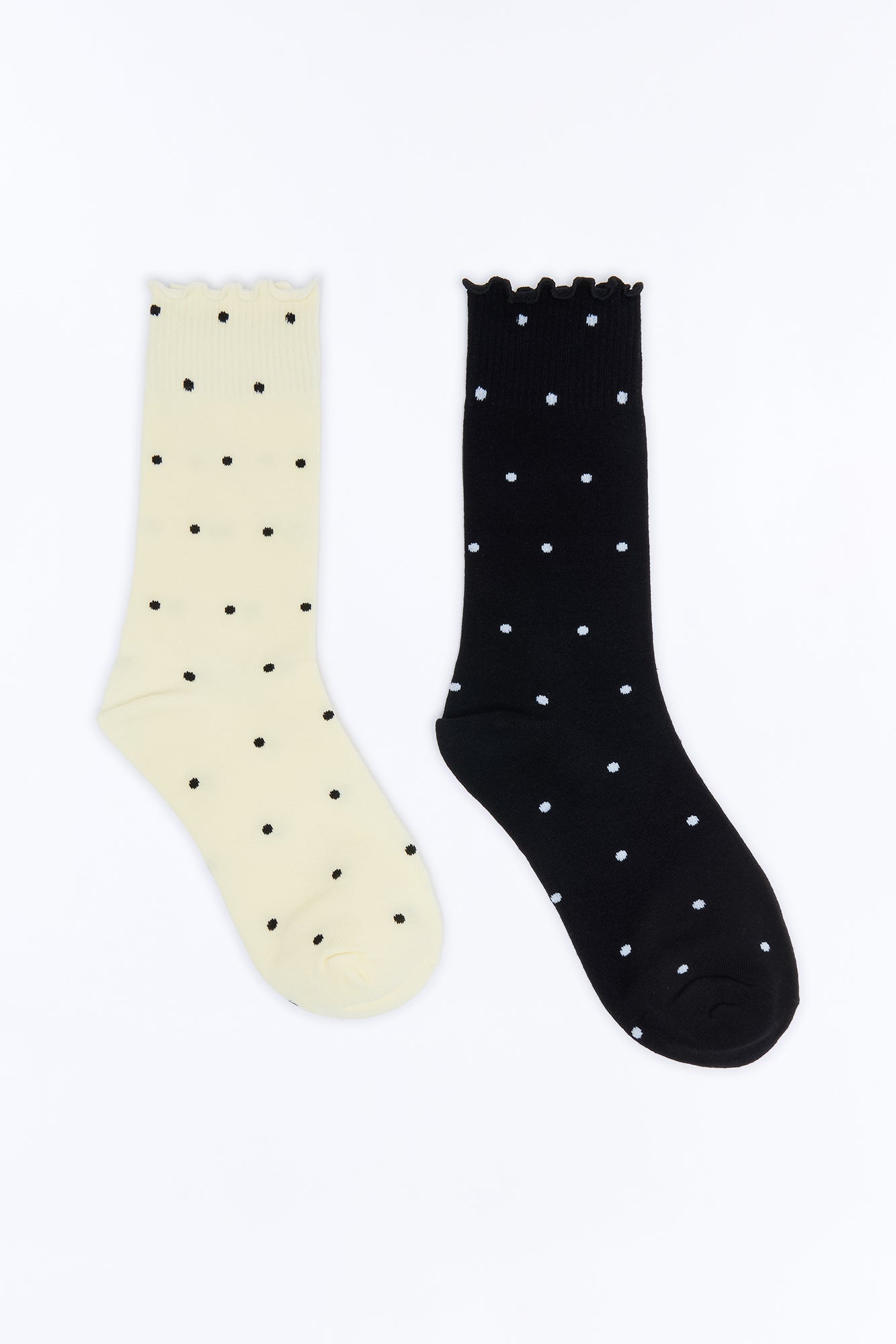 Dots And Ruffles 2 Pack Crew Socks - White/Black