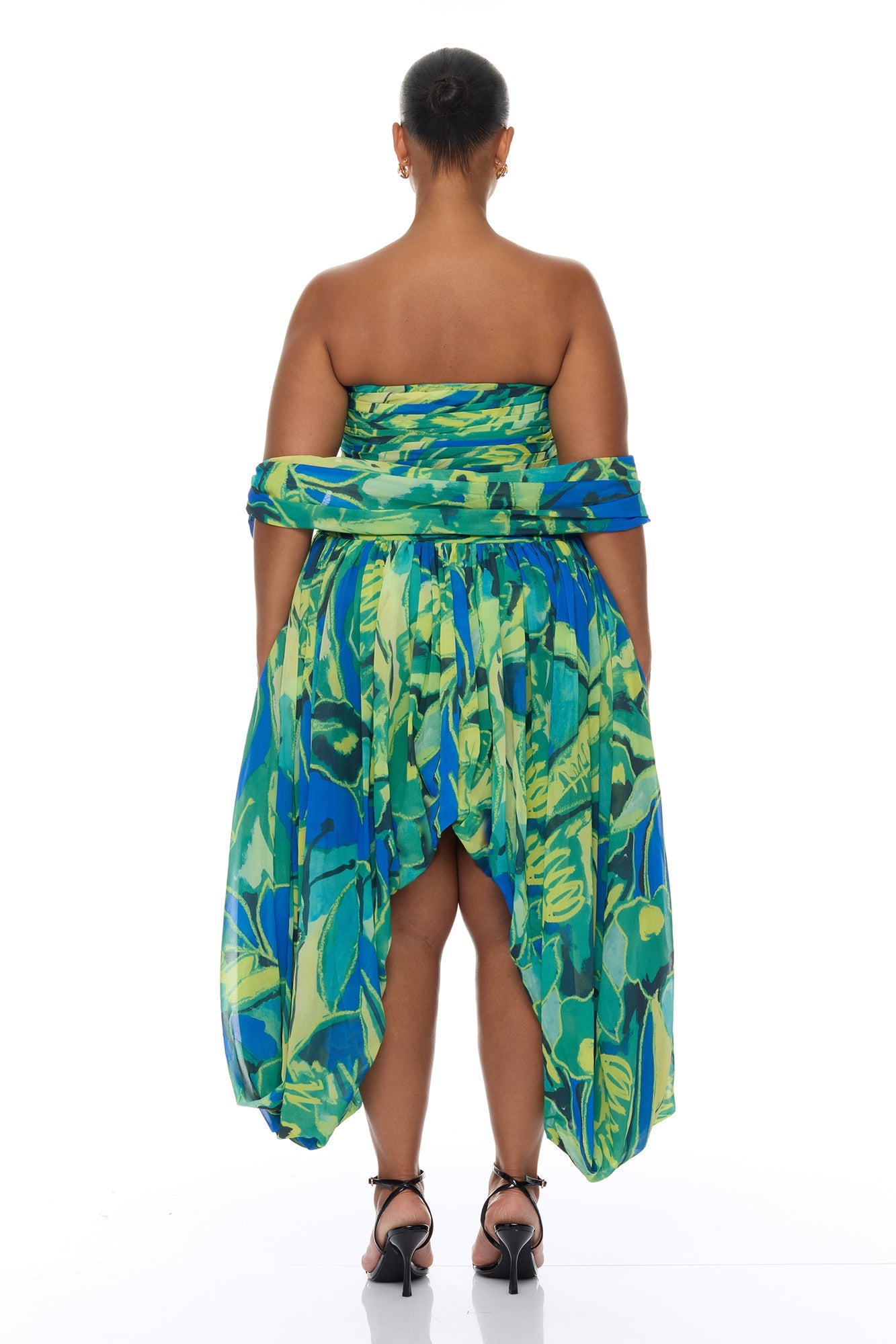 Billie Draped Scarf Chiffon Maxi Dress - Green/combo