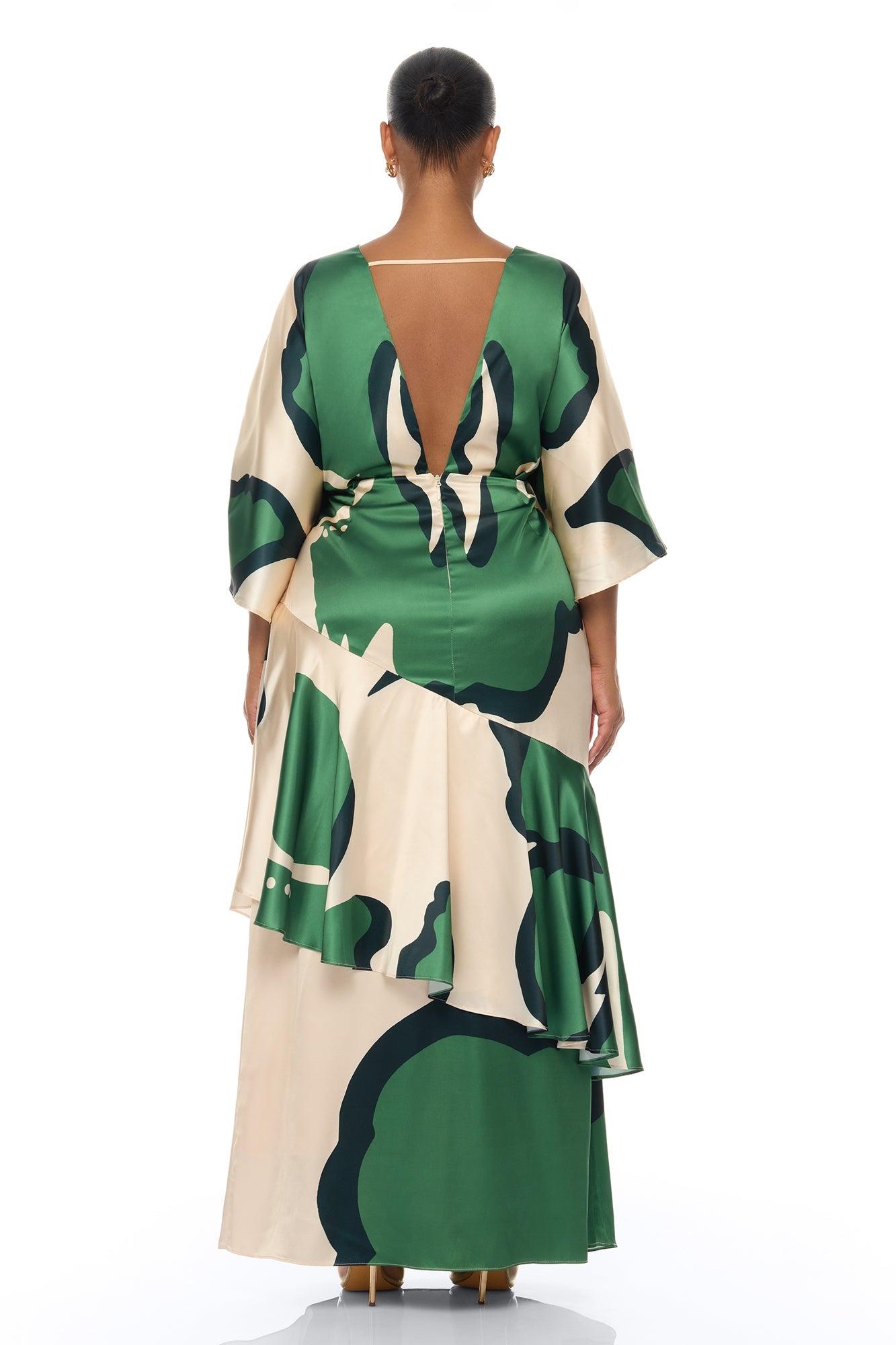 Veronika Short Sleeve Satin Maxi Dress - Green/combo