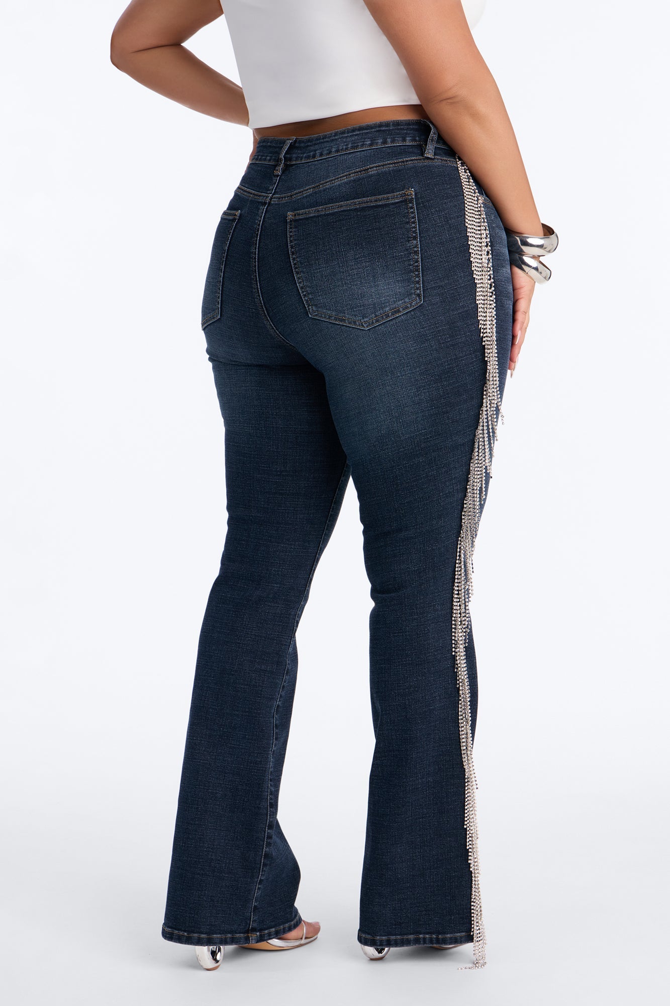 Cosmic Cowgirl Rhinestone Fringe Bootcut Jeans - Dark Wash