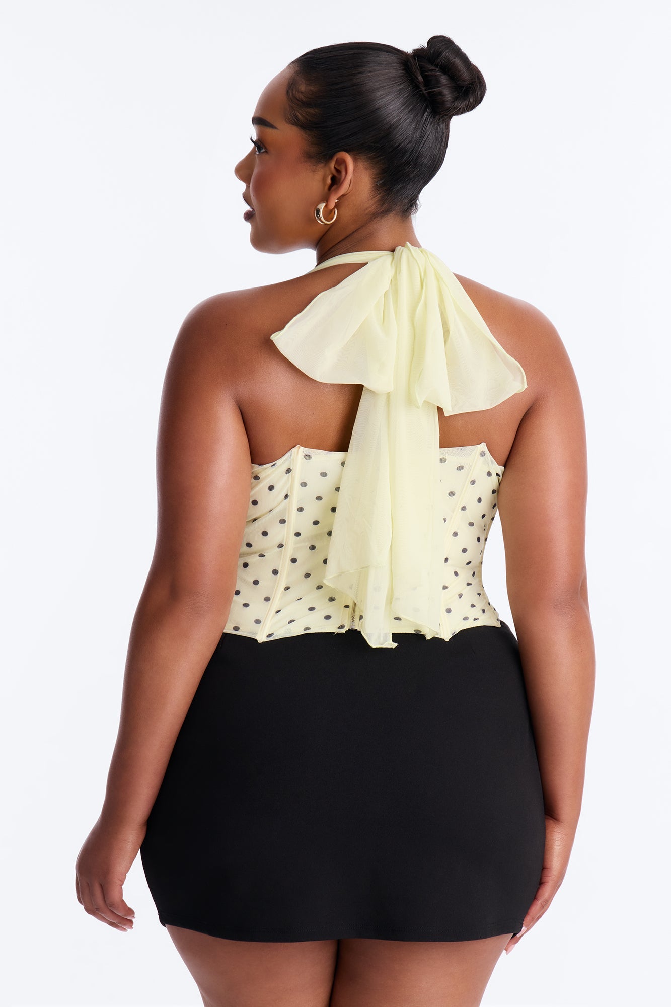 Sabrina Mesh Polka Dot Corset Halter Top - Yellow/combo