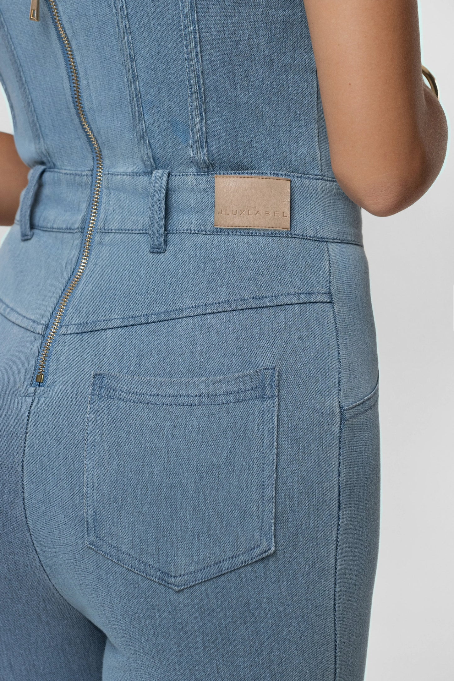 Medium Wash Denim Diya Bustier Jumpsuit JLUXLABEL