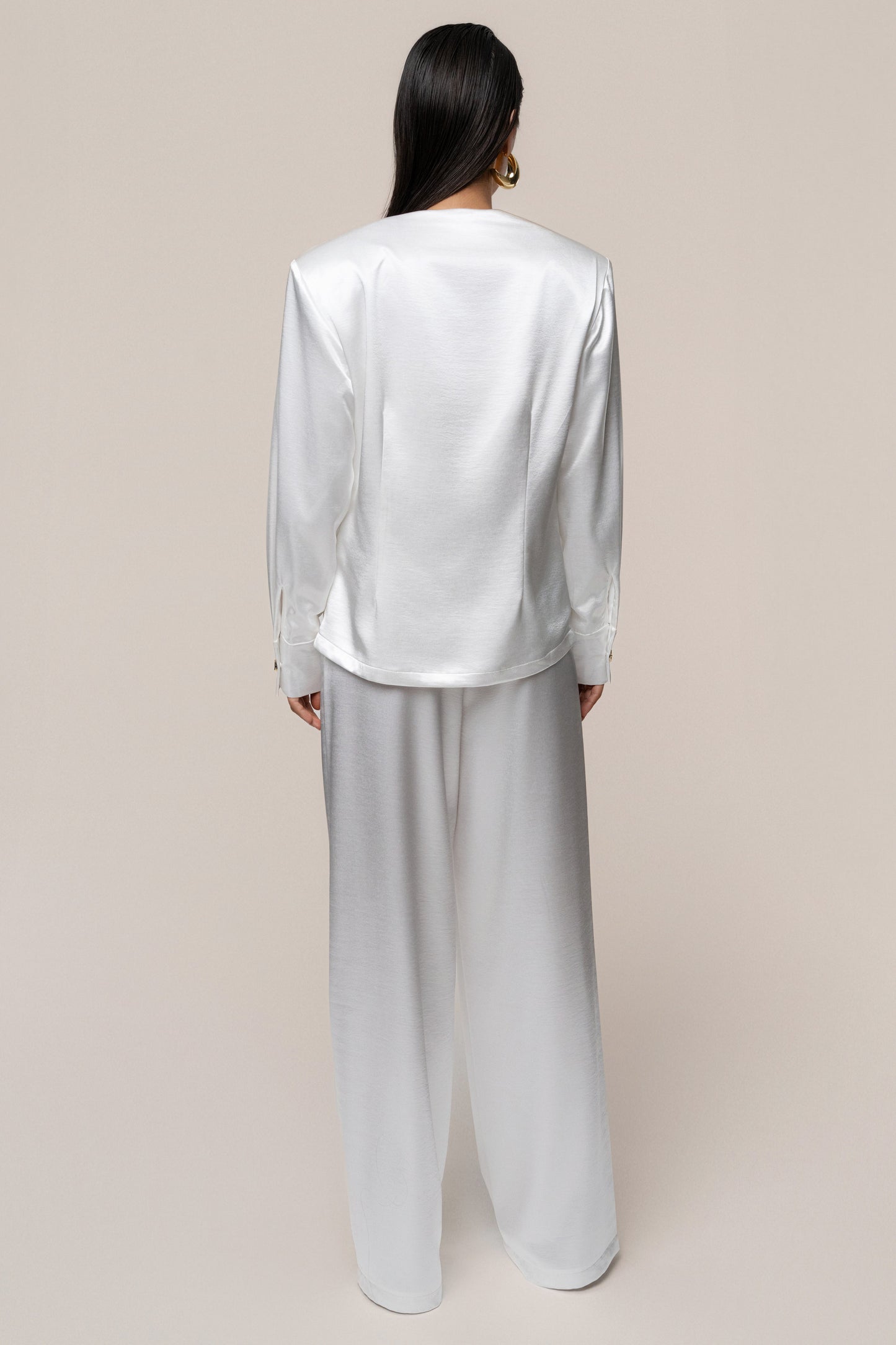White Statement Draped Satin Top