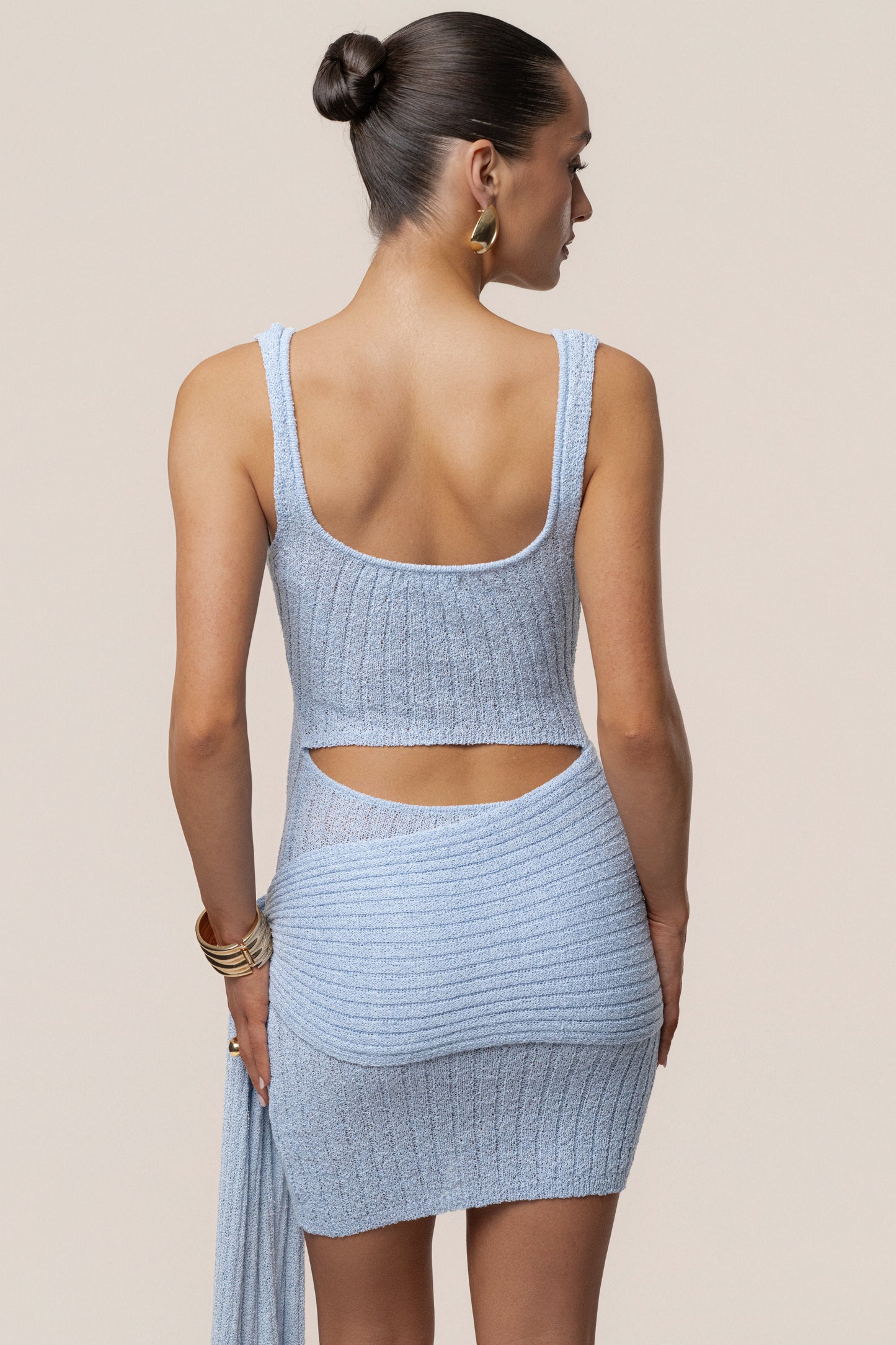 Lt. Blue Ribbed Scarf Mini Dress JLUXLABEL