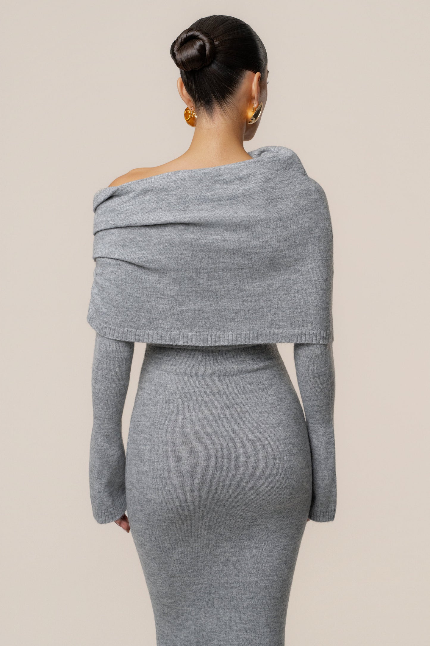 Grey Soft Haven Off-Shoulder Dress JLUXLABEL
