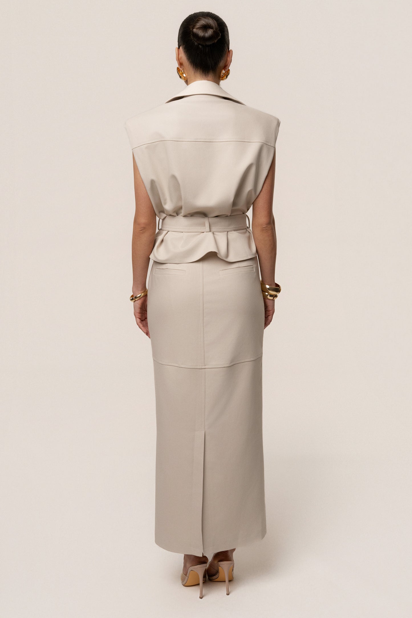 Beige In Focus Belted Vest JLUXLABEL