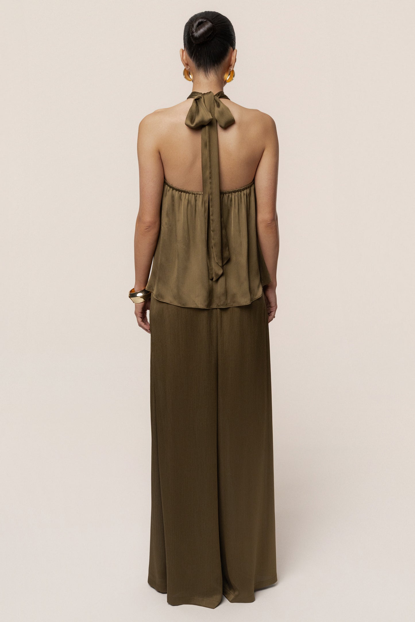 Olive Cascade Satin Pant Set JLUXLABEL