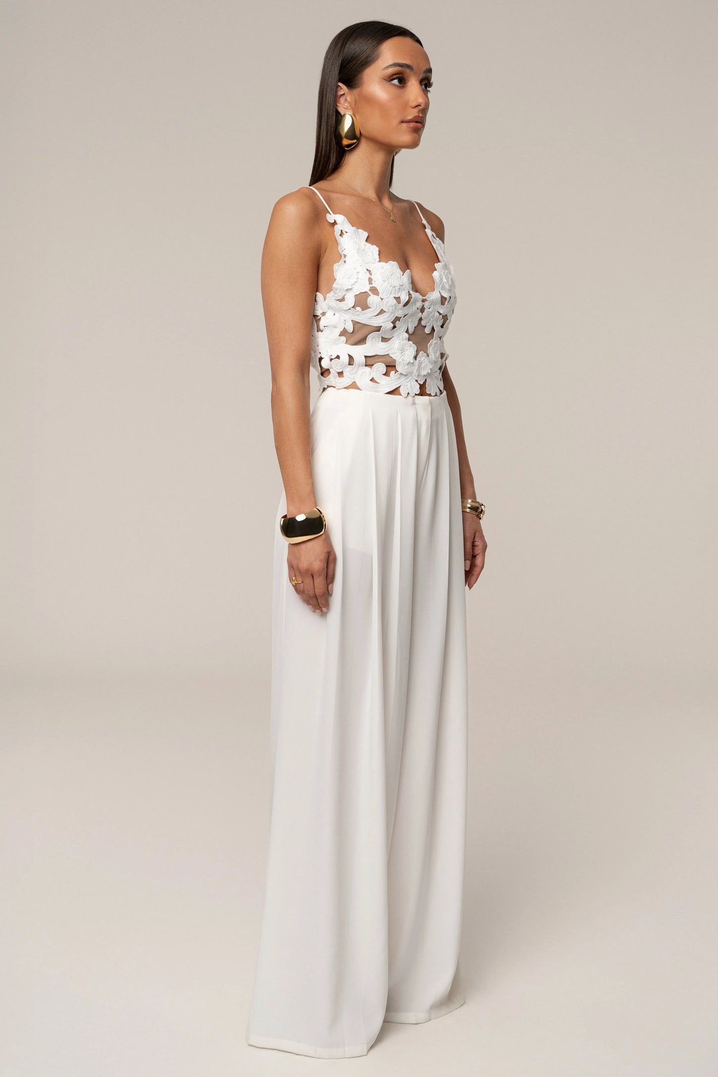 White Summer Ease Wide Leg Pants JLUXLABEL