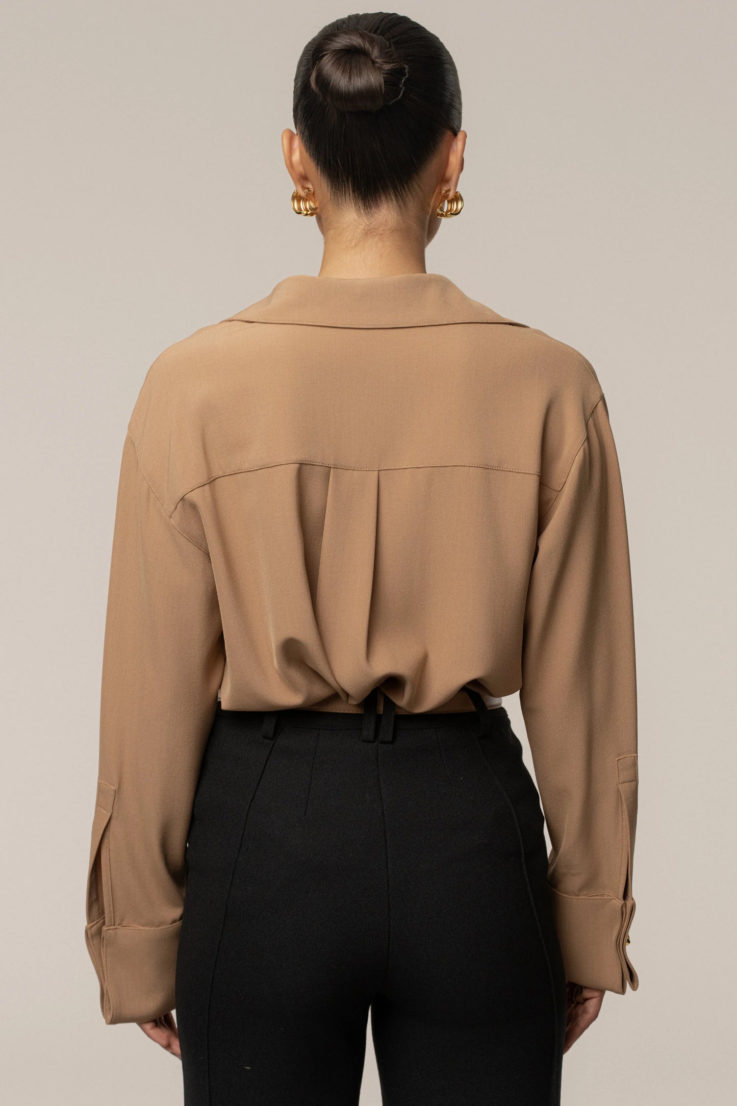 Tan Stella Button Up Shirt JLUXLABEL