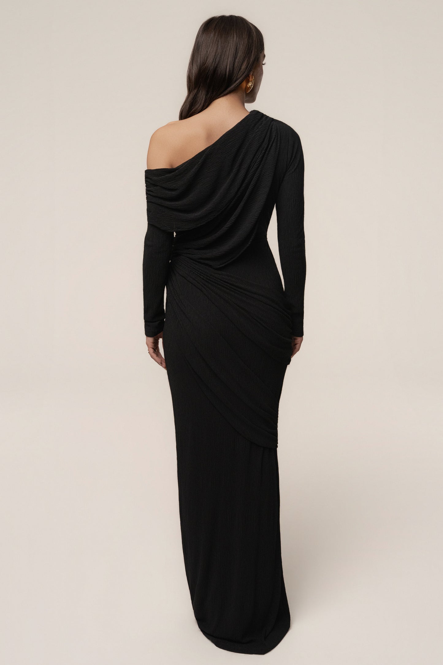 Black Textured One Shoulder Bodysuit JLUXLABEL