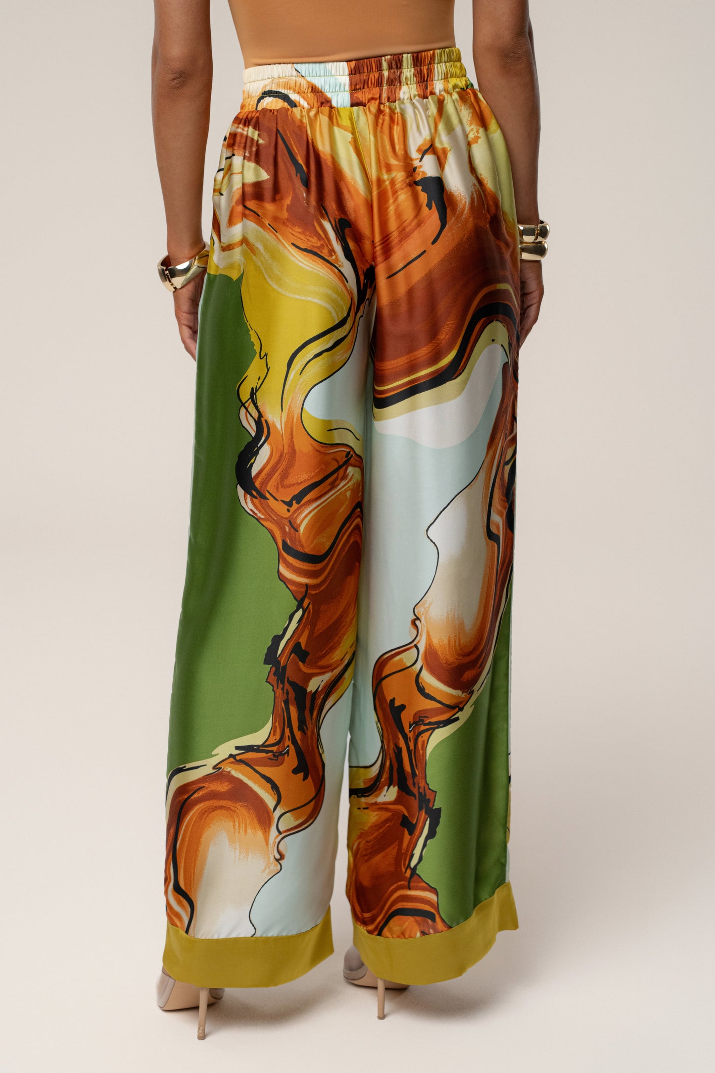 PRE-ORDER Green Tropical Print Jet Set Wide Leg Pants
