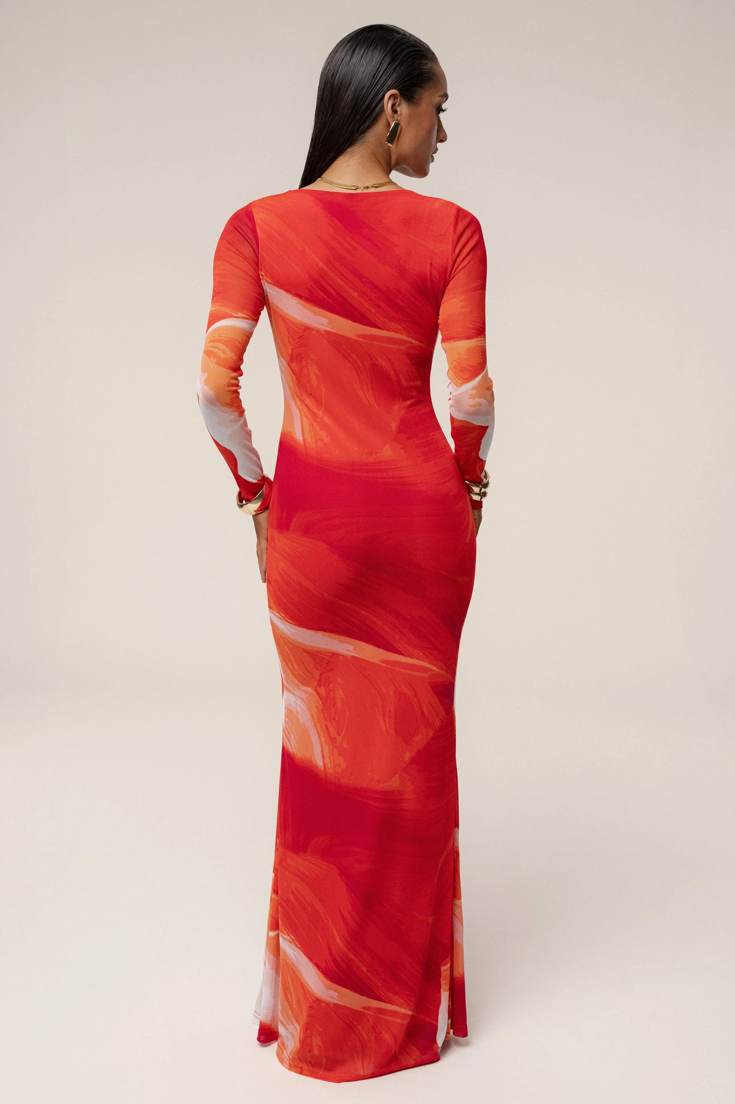 Sunset Red Palms And Sands Mesh Maxi Dress JLUXLABEL
