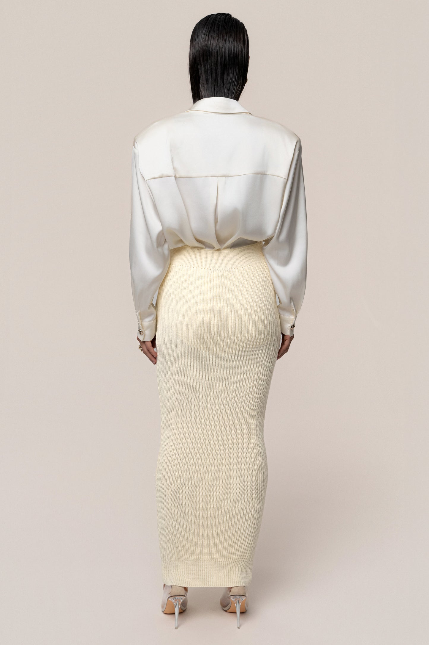 Cream Missy Cable Sweater Midi Skirt