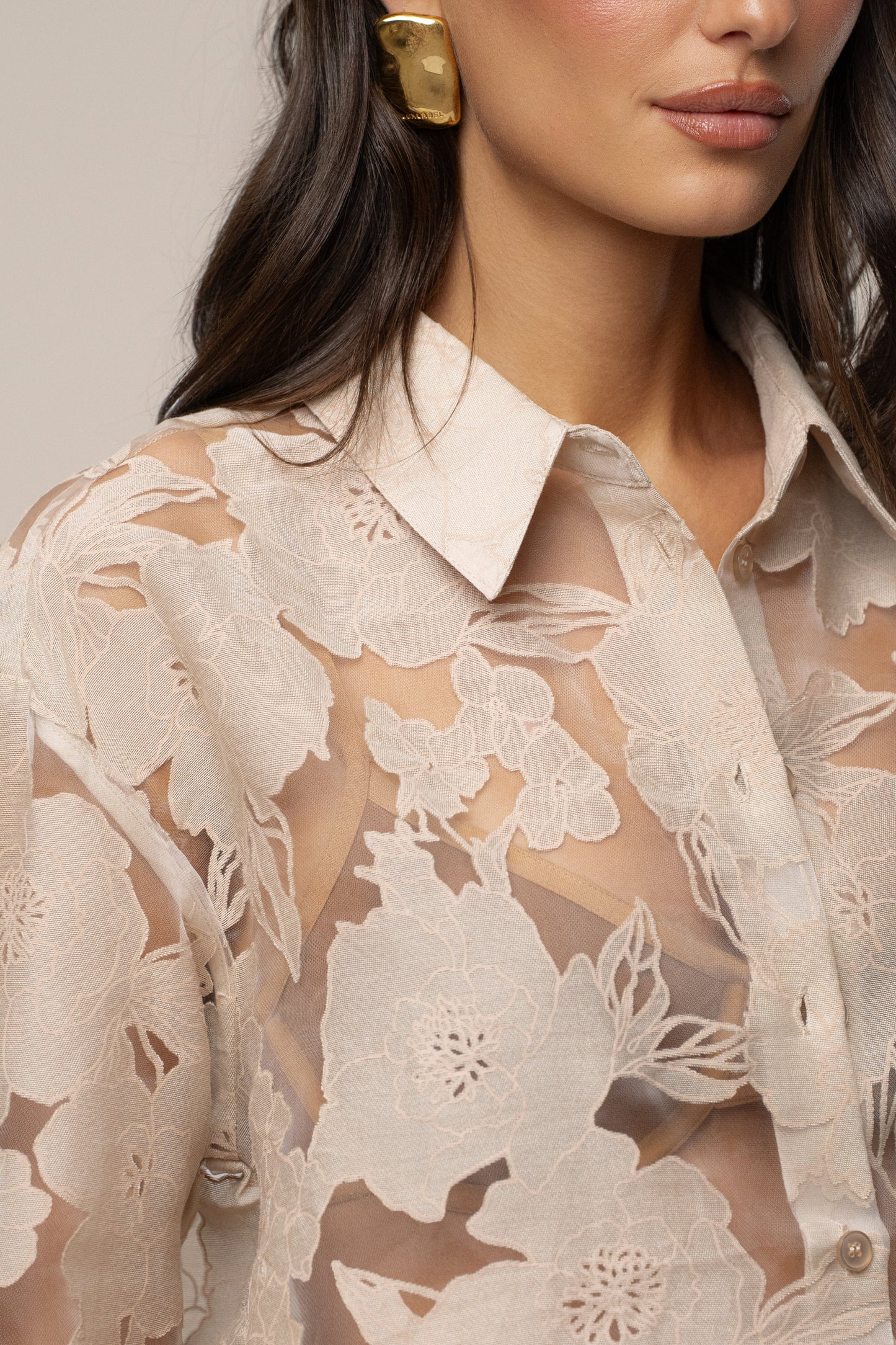 PRE-ORDER Beige Organza Floral Blouse JLUXLABEL
