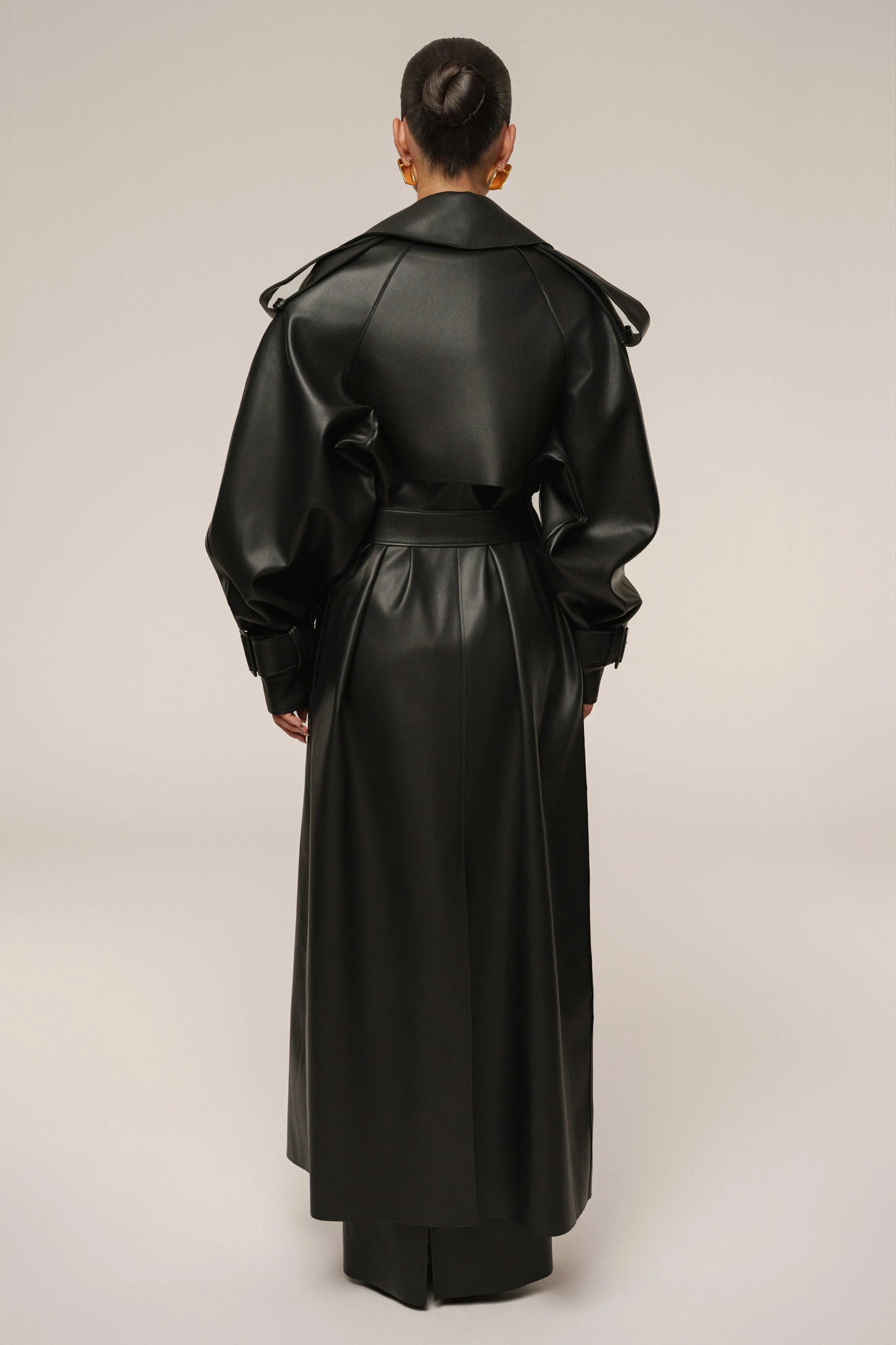 Black The Icon PU Leather Coat JLUXLABEL