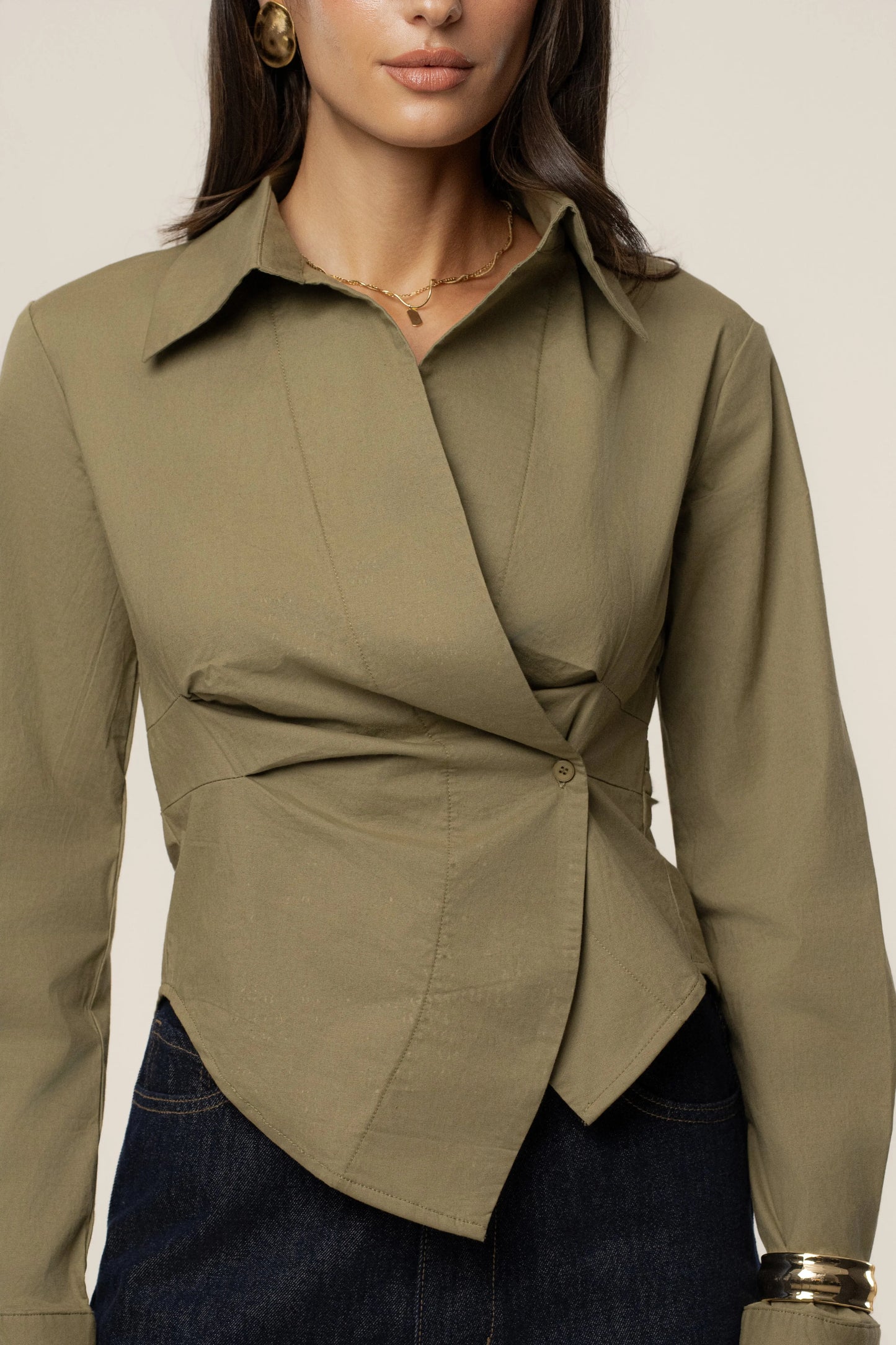 Olive Sculpt And Form Blouse JLUXLABEL