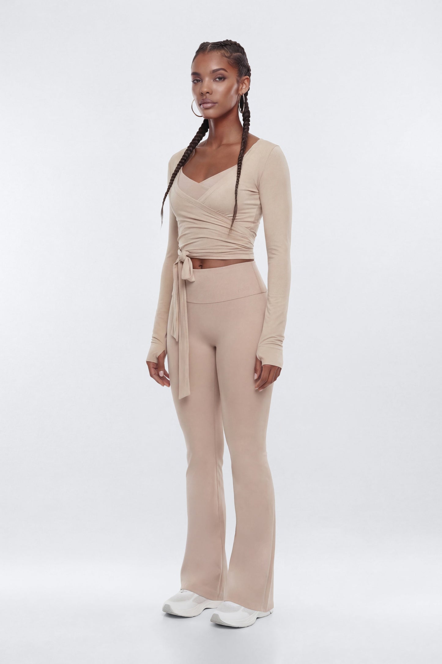 Soft Jersey Surplice Wrap Top - Stone