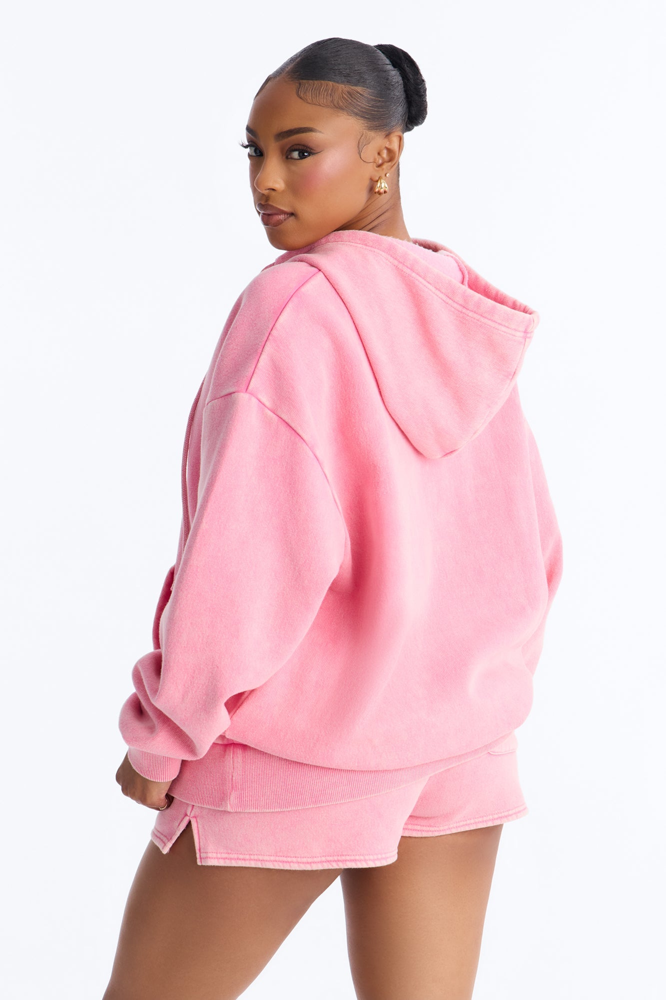 On The Run Washed Fleece Short Set - Pink