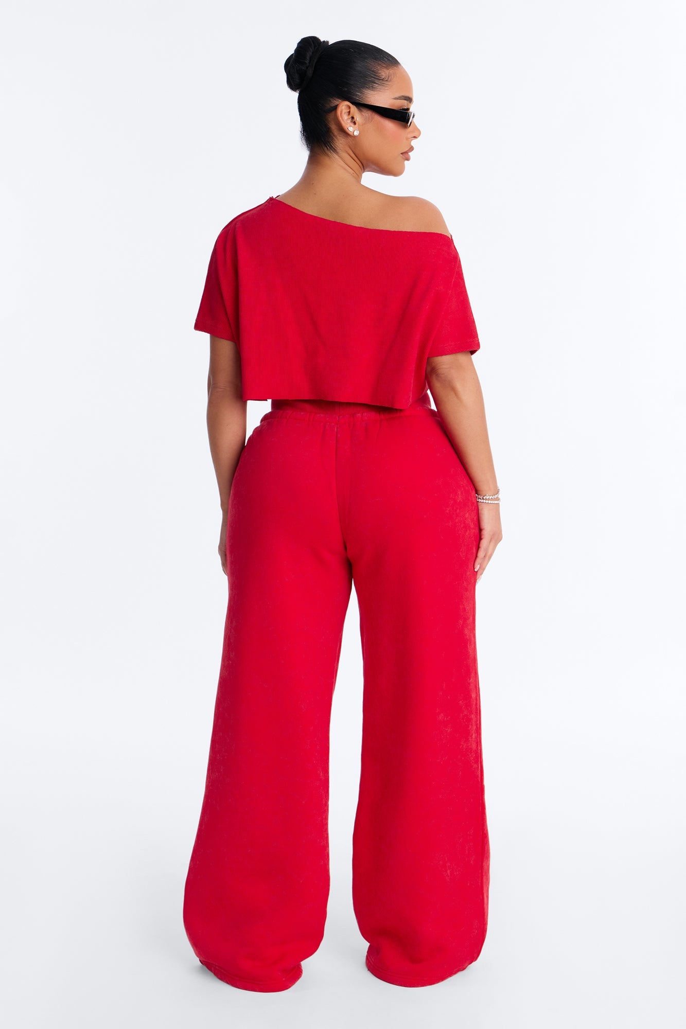 Mila Off Shoulder Top And Sweatpant Set - Red